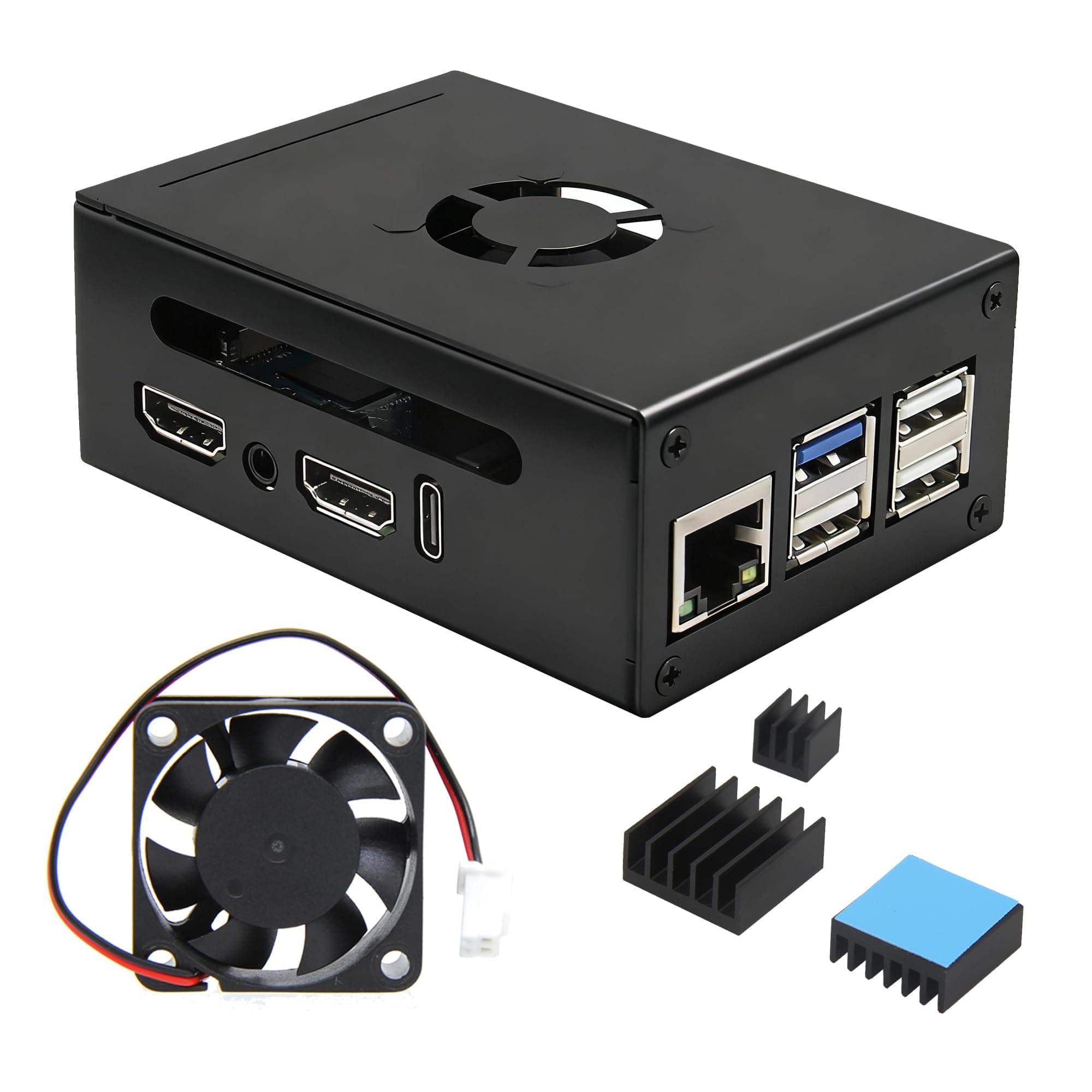 Orange Pi 5 Pro Metal Case (N515) with 5V 3010 Cooling Fan and 3Pcs Aluminum Heatsinks for Orange Pi 5 Pro/Max/Ultra