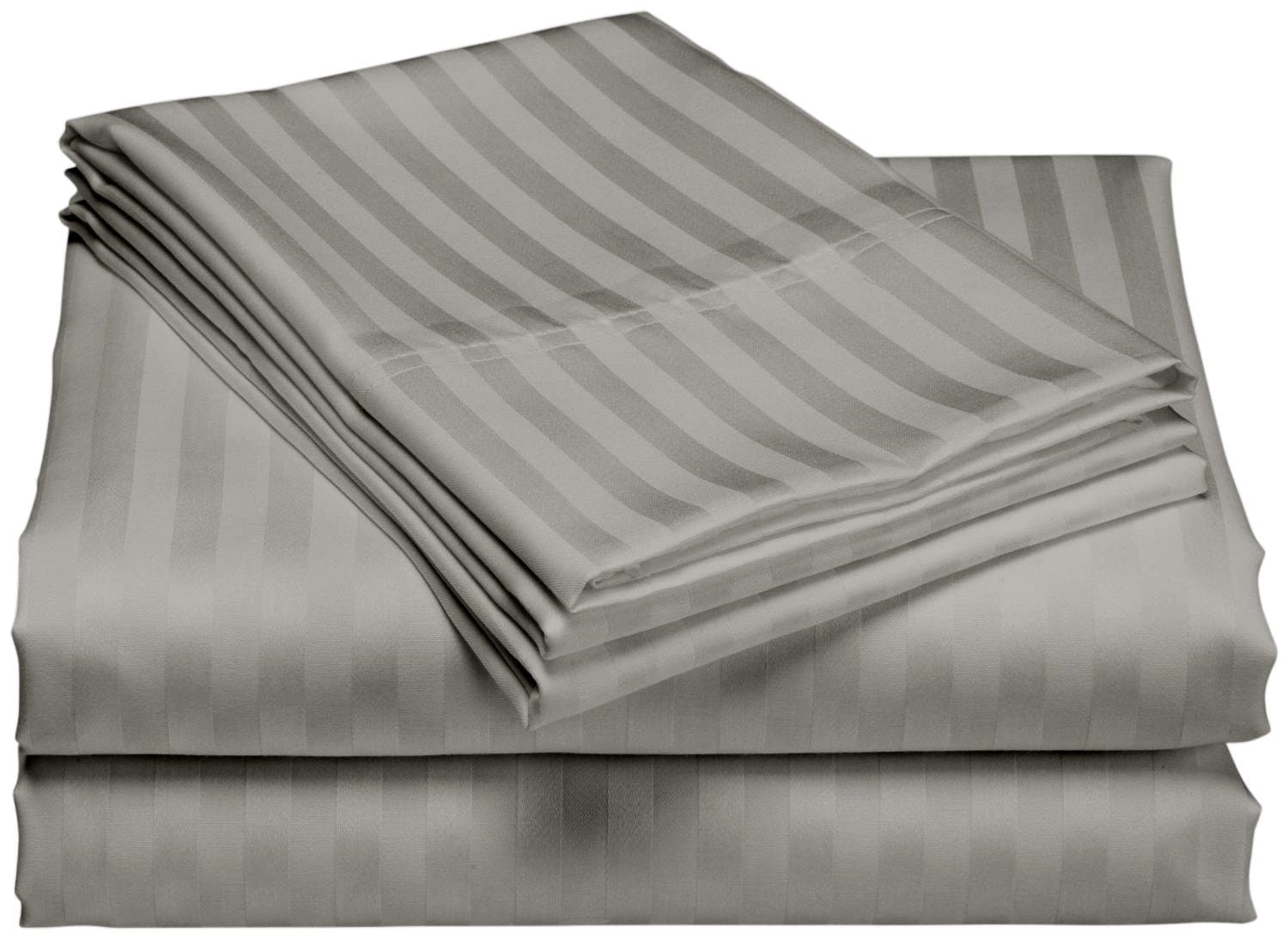 1200 Thread Count 100% Egyptian Cotton Superior Wrinkle Resistant 4PC Stripe Bed Sheet Set (Queen, Gray)