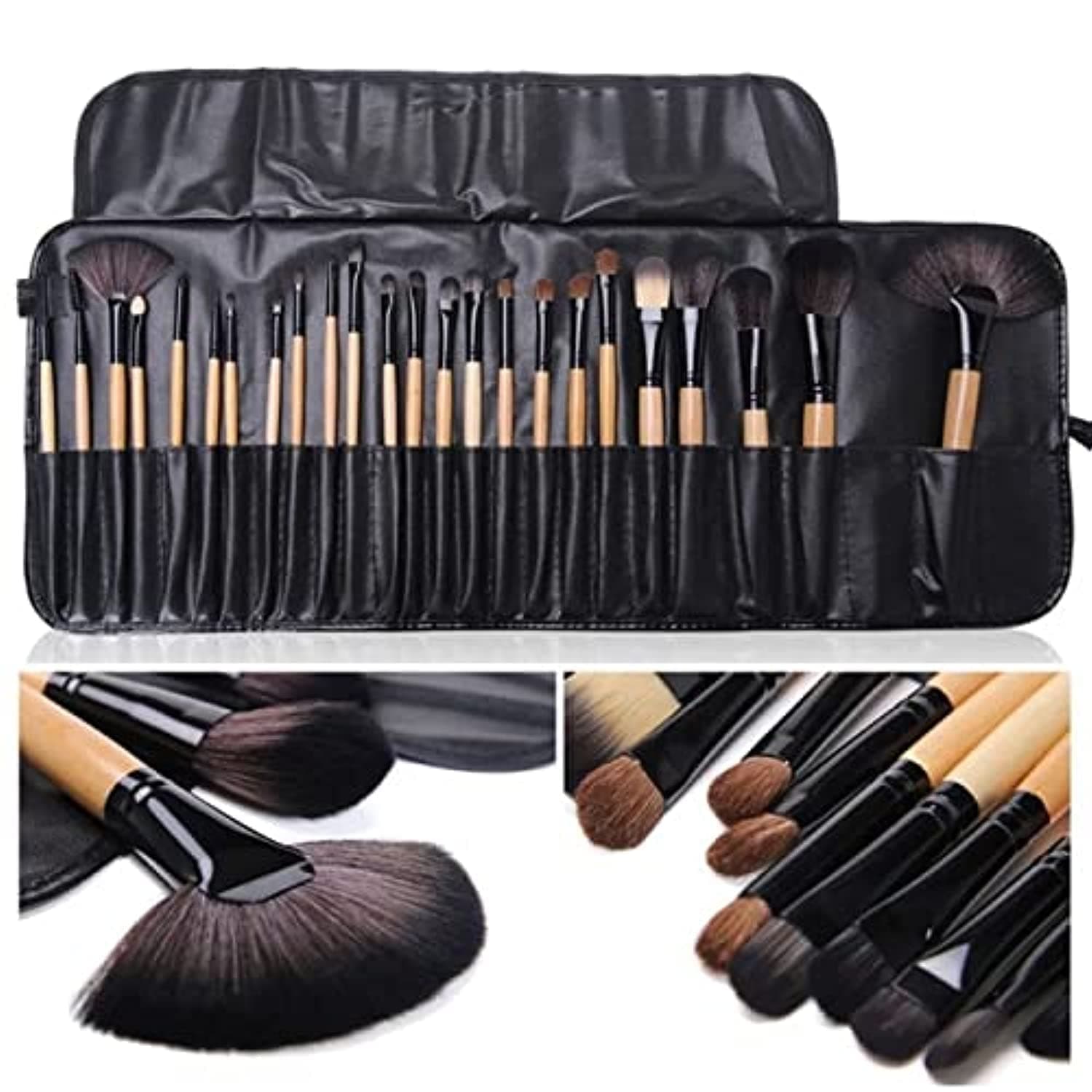 BEAUTY PROFESSIONAL 24 Pcs Makeup Brush Set for Foundation, Face Powder, Blush Blending Brushes, Cruelty-Free Synthetic Fiber Bristles with Leather Case (Handle May Vary)