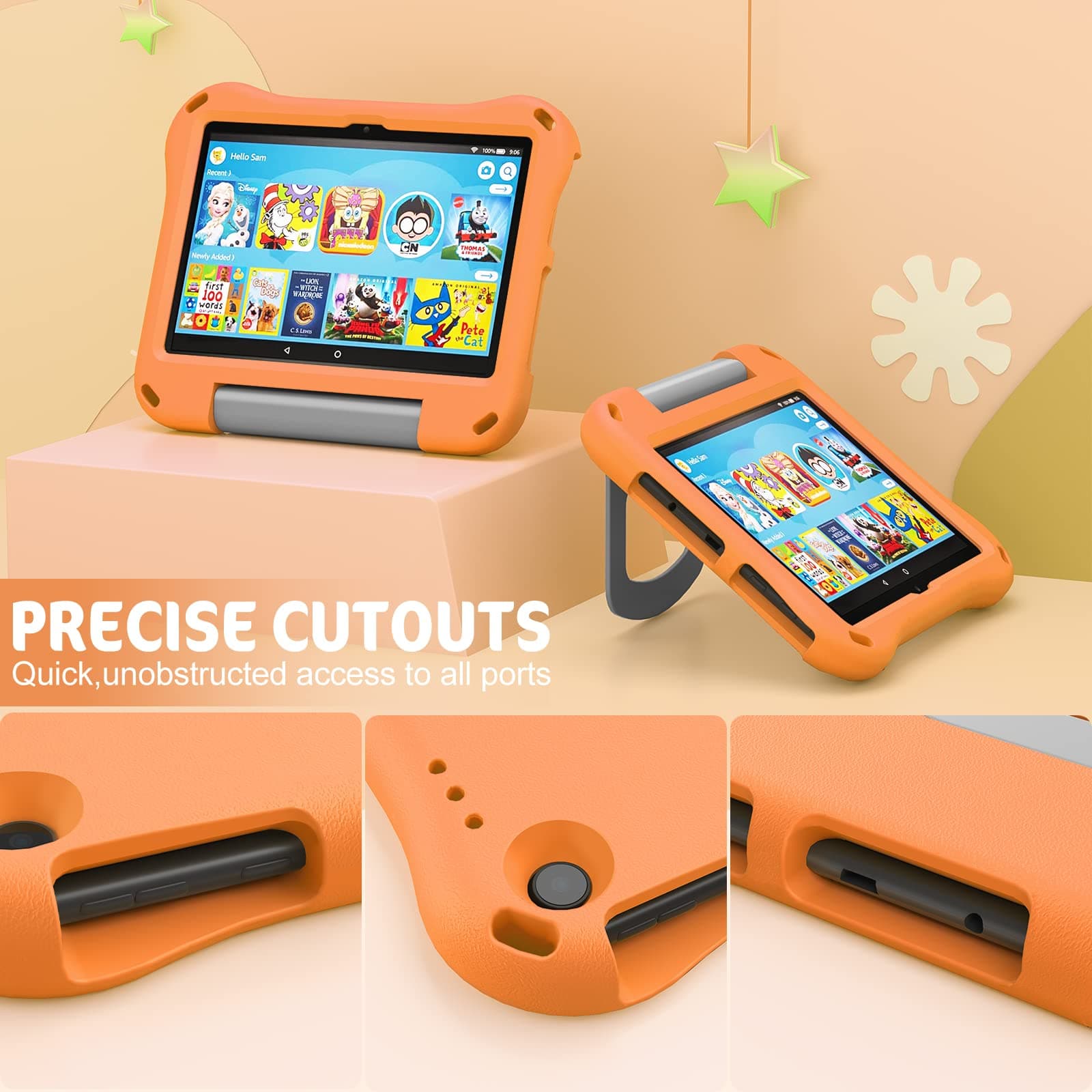 8 inch Tablet Case for Kids, Tablet 8 Case- Auorld Lightweit Shockproof EVA Case Cover with Handle Stand for 2022/2020 8 inch Tablet,Not for Samsung Tablet(Orange)