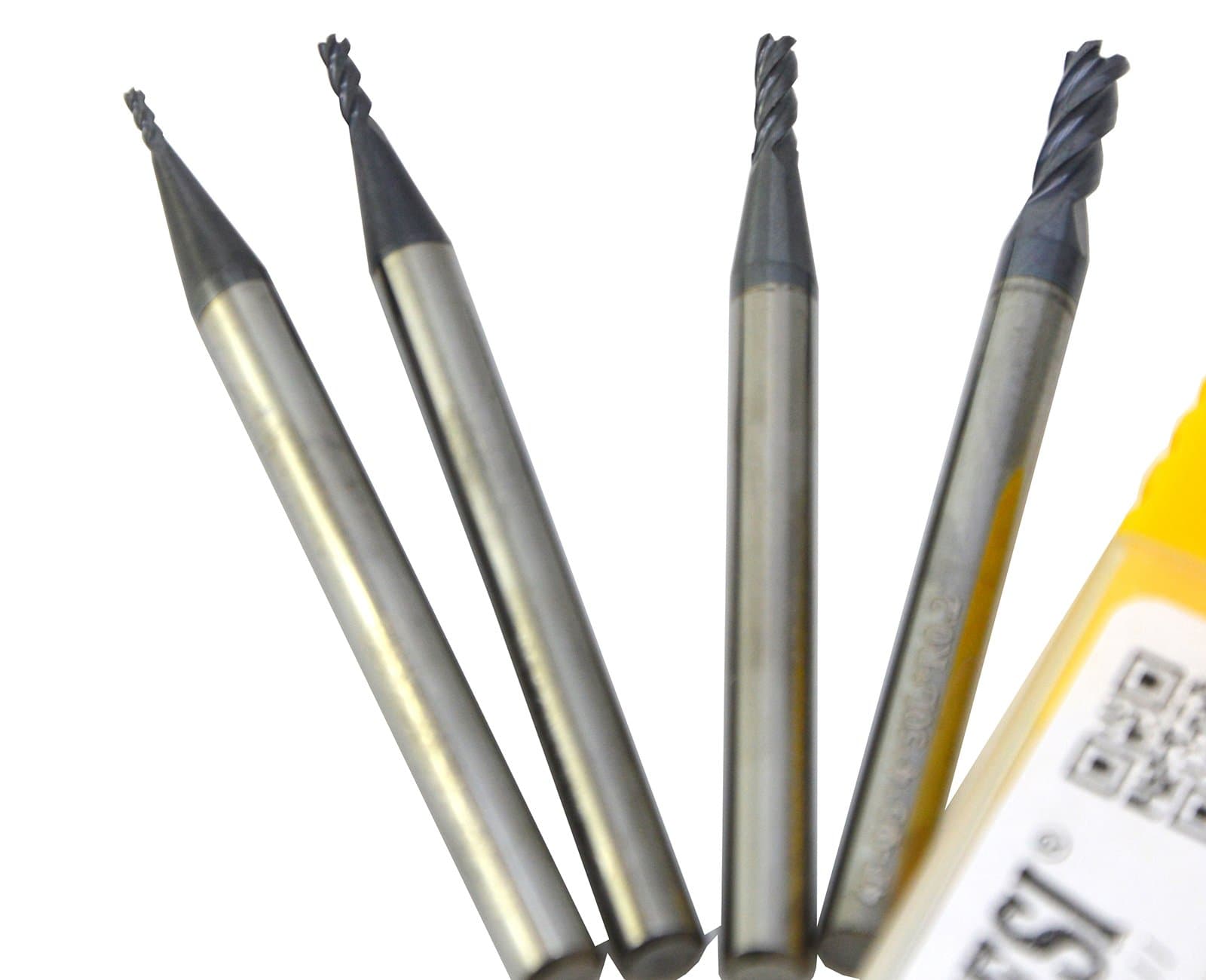 Wokesi 1mm 1.5mm 2mm 3mm Cutter Dia,Pack of 4,Std Length,4Flutes,HRC55,TiAlN Coated,Metric,Solid Carbide,Square Nose End Mill,CNC Router Bits Cutting Milling Tools (1mm+1.5mm+2mm+3mm HRC55)
