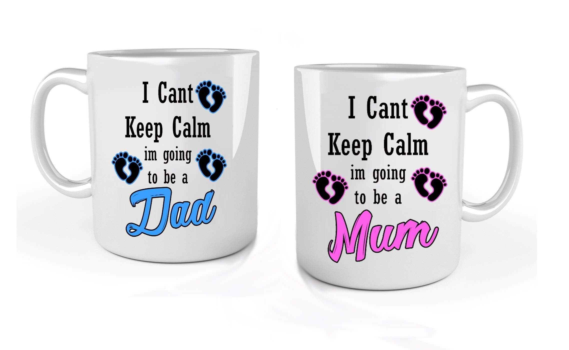 iTRONiK I Cant Keep Calm im Going to be a Mum/Dad Mug Set, White, 11 Oz Mugs