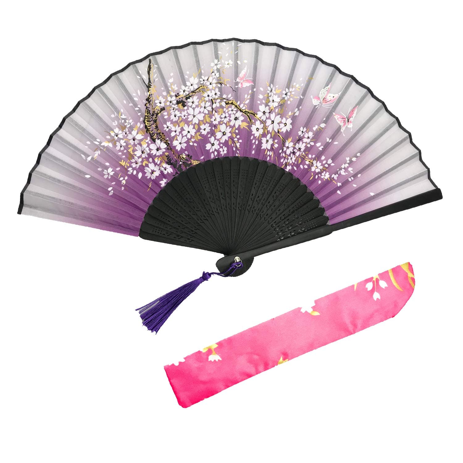 SPG Hand Folding Fan Elegant Modern Held Fan Dance Fan with Bamboo Frame Hand-Crafted Japanese/Chinese Vintage Style for Women (Purple)