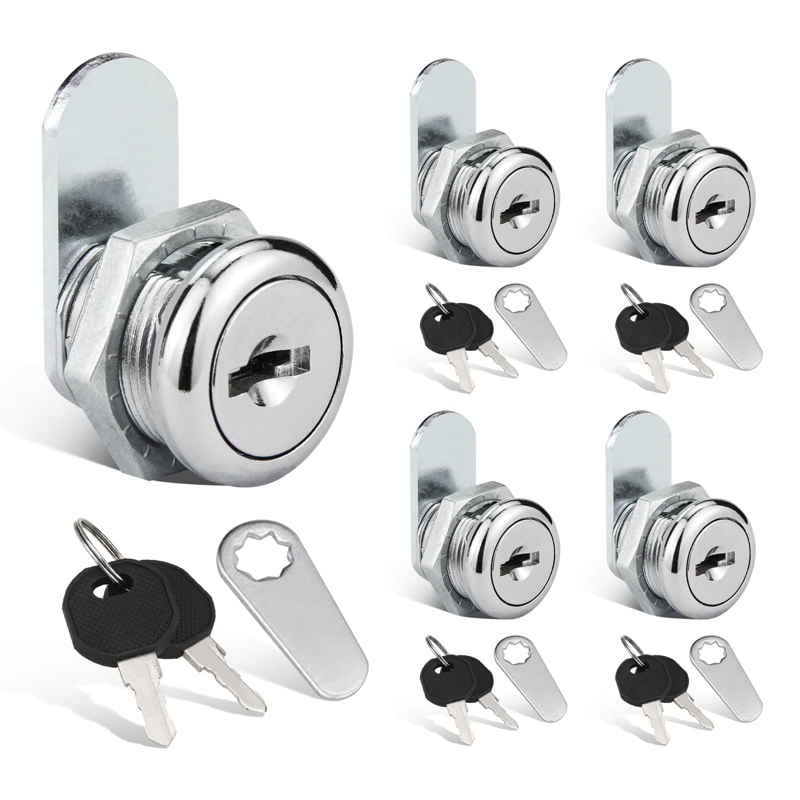 Truck Tool Box Locks, 5-Pack 5/8" Cylinder Key Alike Cam Lock Replacement Kit for Mounting in Trucks, Trailer, Rv Boxes, Mailboxes or Cabinets and Drawers to Protect Important Items