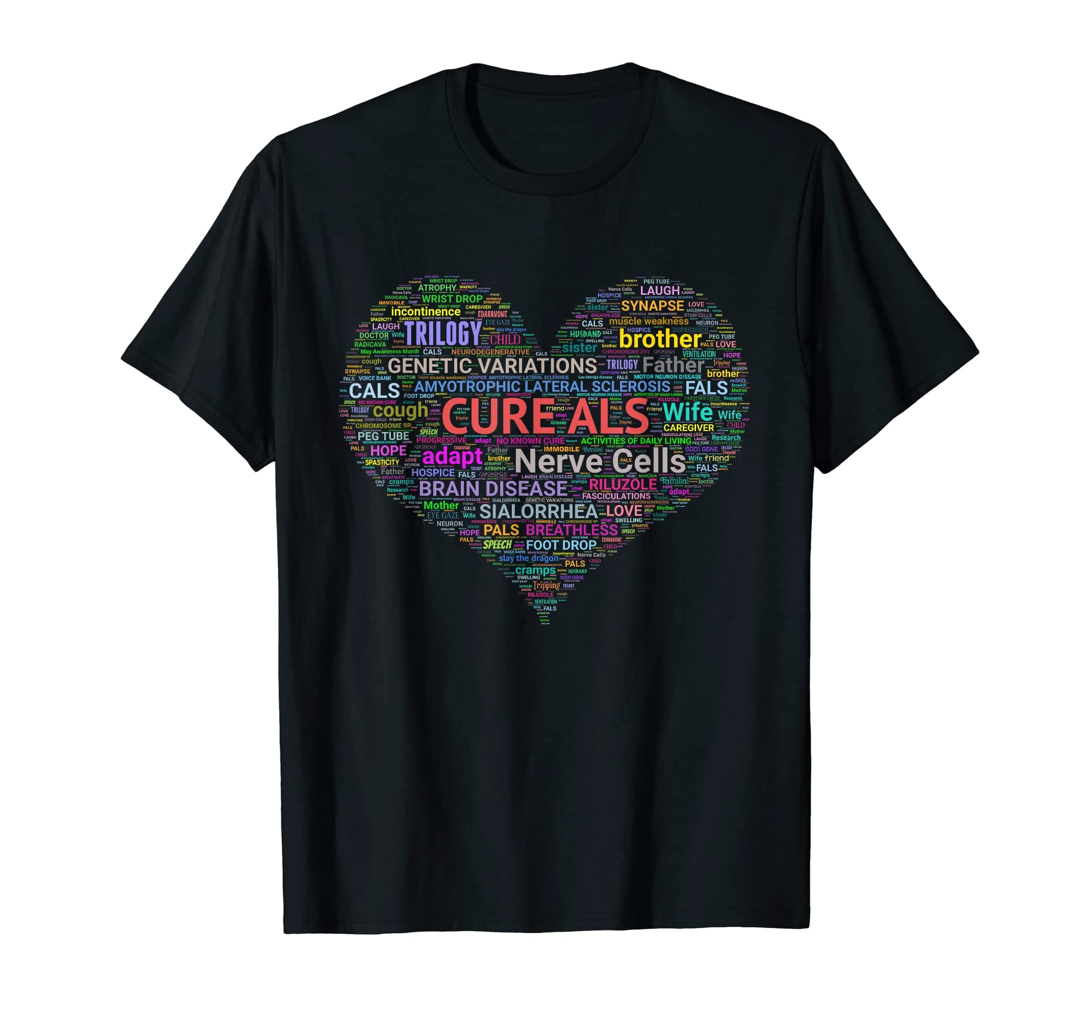 Cure ALS Word Cloud Heart Awareness and Support Design T-Shirt
