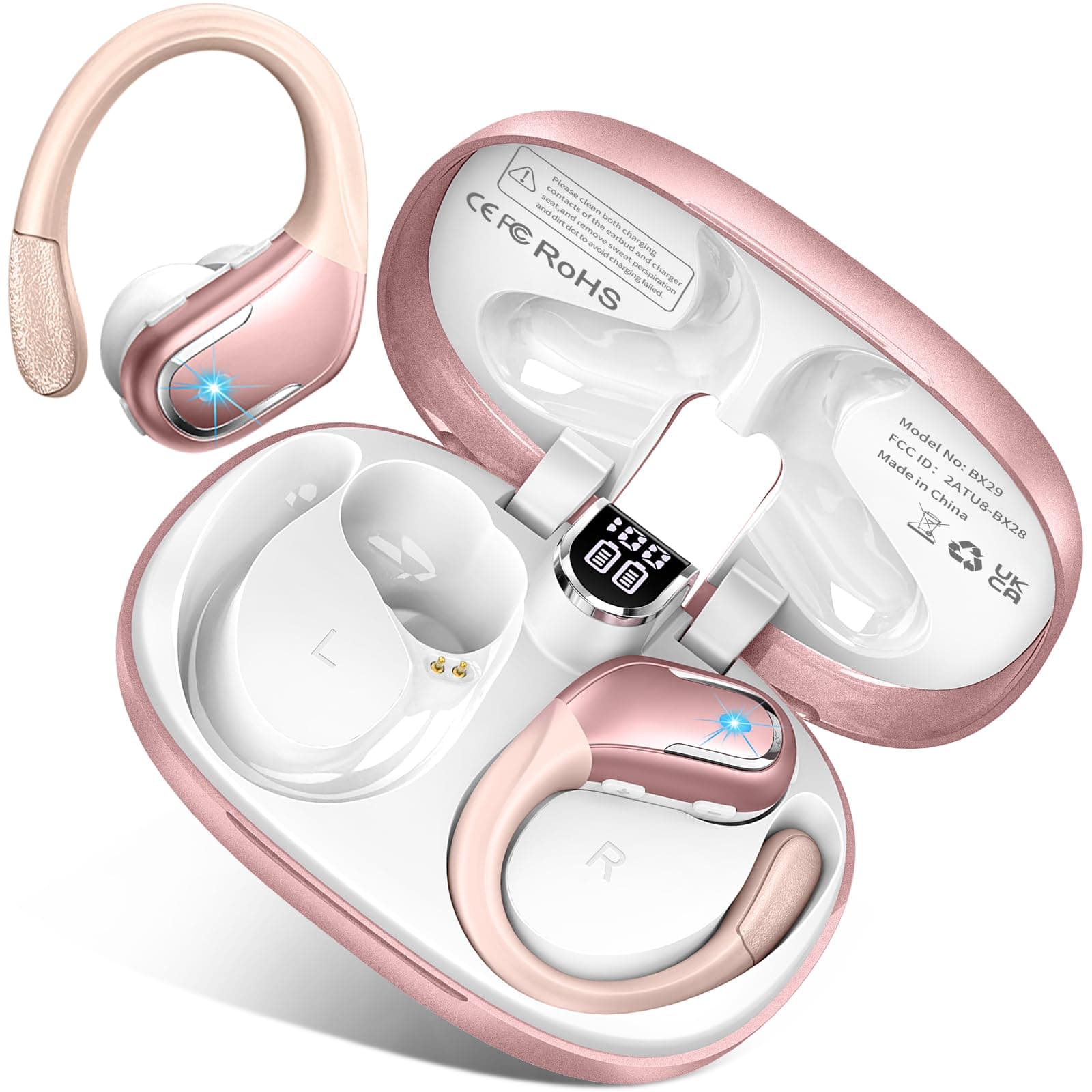 Wireless Earbuds, Bluetooth 5.3 Headphones Wireless with CVC8.0 Noise Cancelling Mic, IP7 Waterproof Wireless Earphones Running Stereo, 75H Bluetooth Sport Ear buds Earhooks for iOS/Android, Rose GoldClimatePartner certifiedCarbonfree Certified