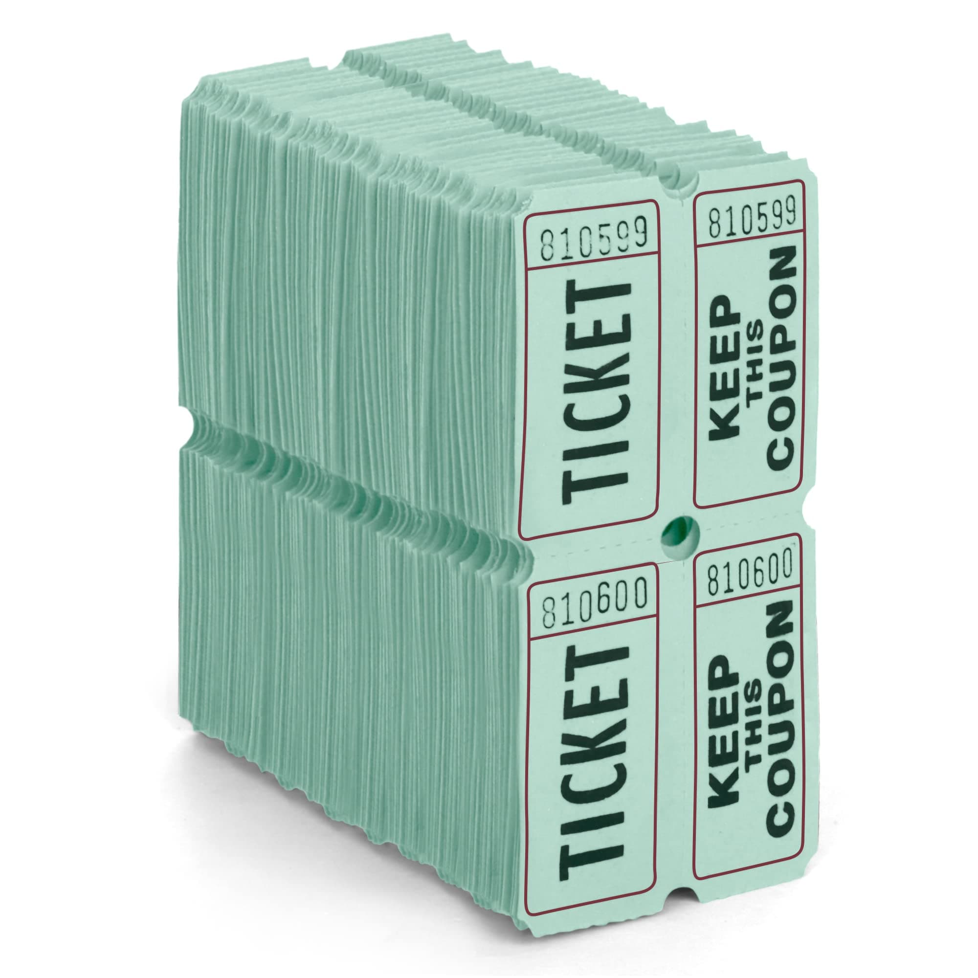 50/50 Double Raffle Tickets - Green - 100 Ticket Count Per Pack - Easy Tear Away Stubs for Contact Info - Raffle Drum Tickets for Drinks, Carnival, Chinese Auction, Events