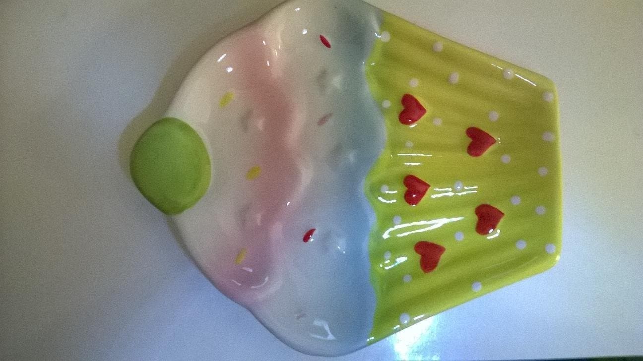 NEW Cupcake Design Plate Kitchen Utensil Spoon Rest Holder Stove Counter Top, Yellow by Cupcake Plate