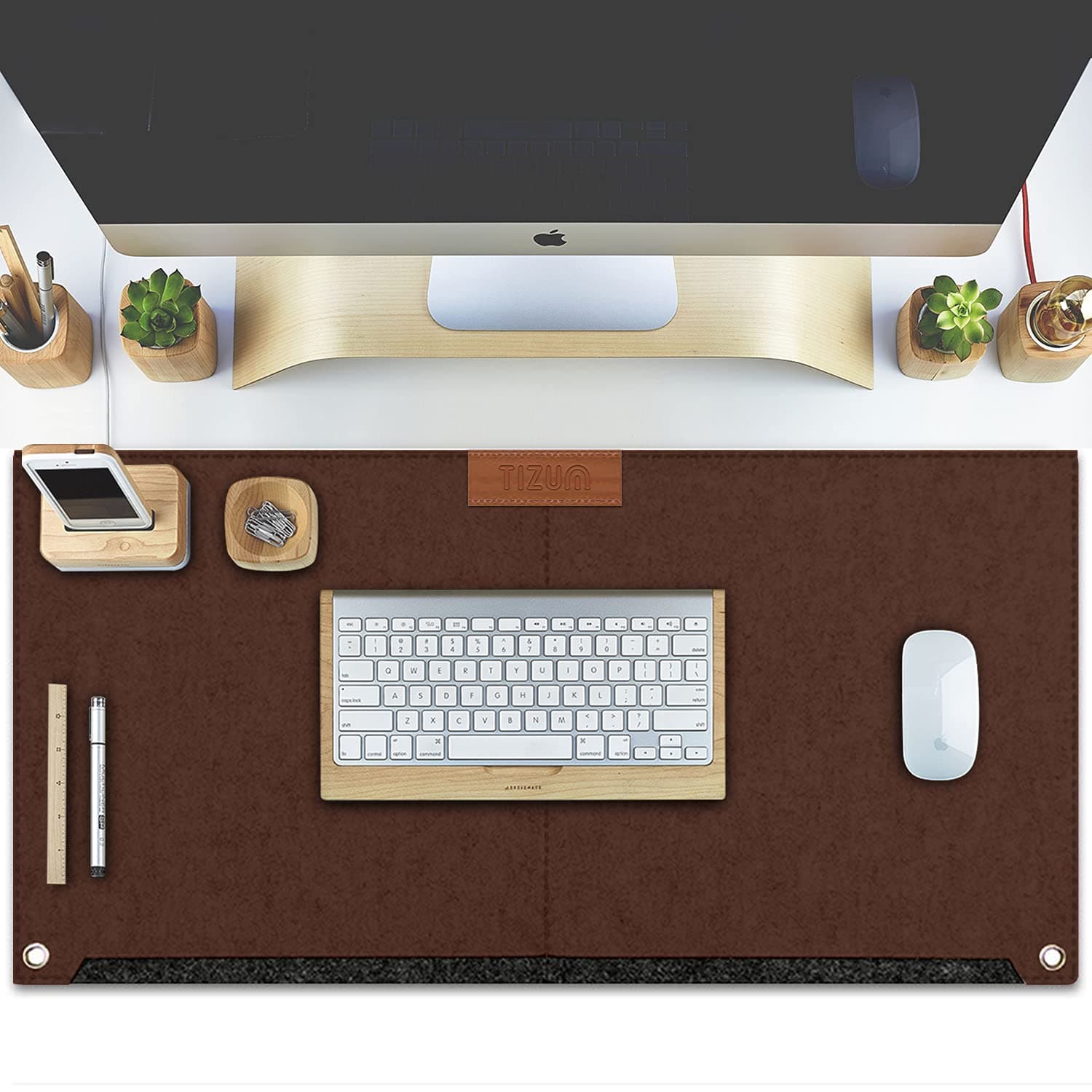 Tizum Extended Mouse Pad Blotter for Work from Home/Office/Gaming | Vegan PU Leather | Anti-Skid, Anti-Slip Extended Desk Mat, SplashProof Deskspread (635 x 330 mm), Brown