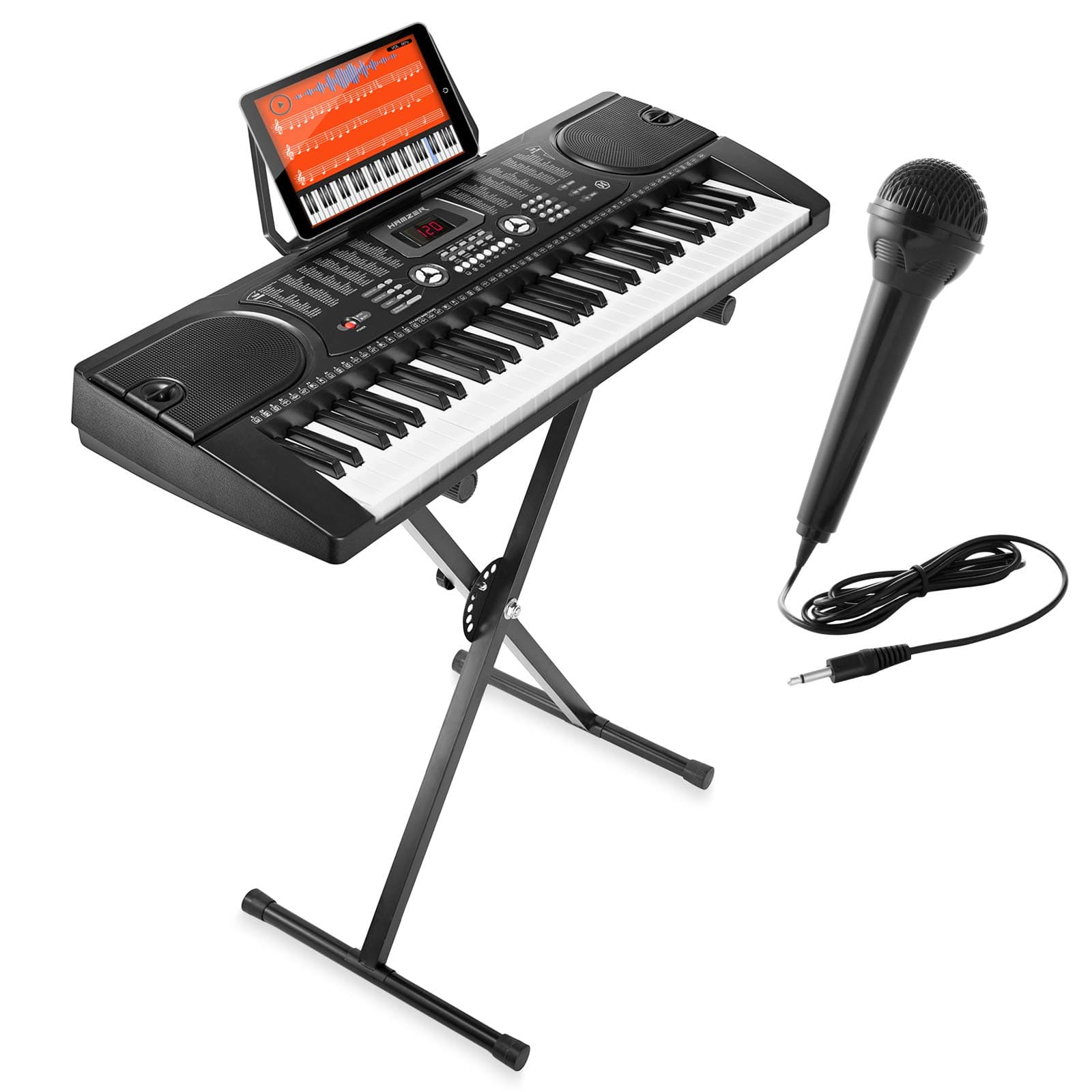 61 Key Electric Keyboard Piano with Stand for Beginners, Portable Digital Piano Keyboard Set with Built-In Speakers, Microphone, Keynote Stickers