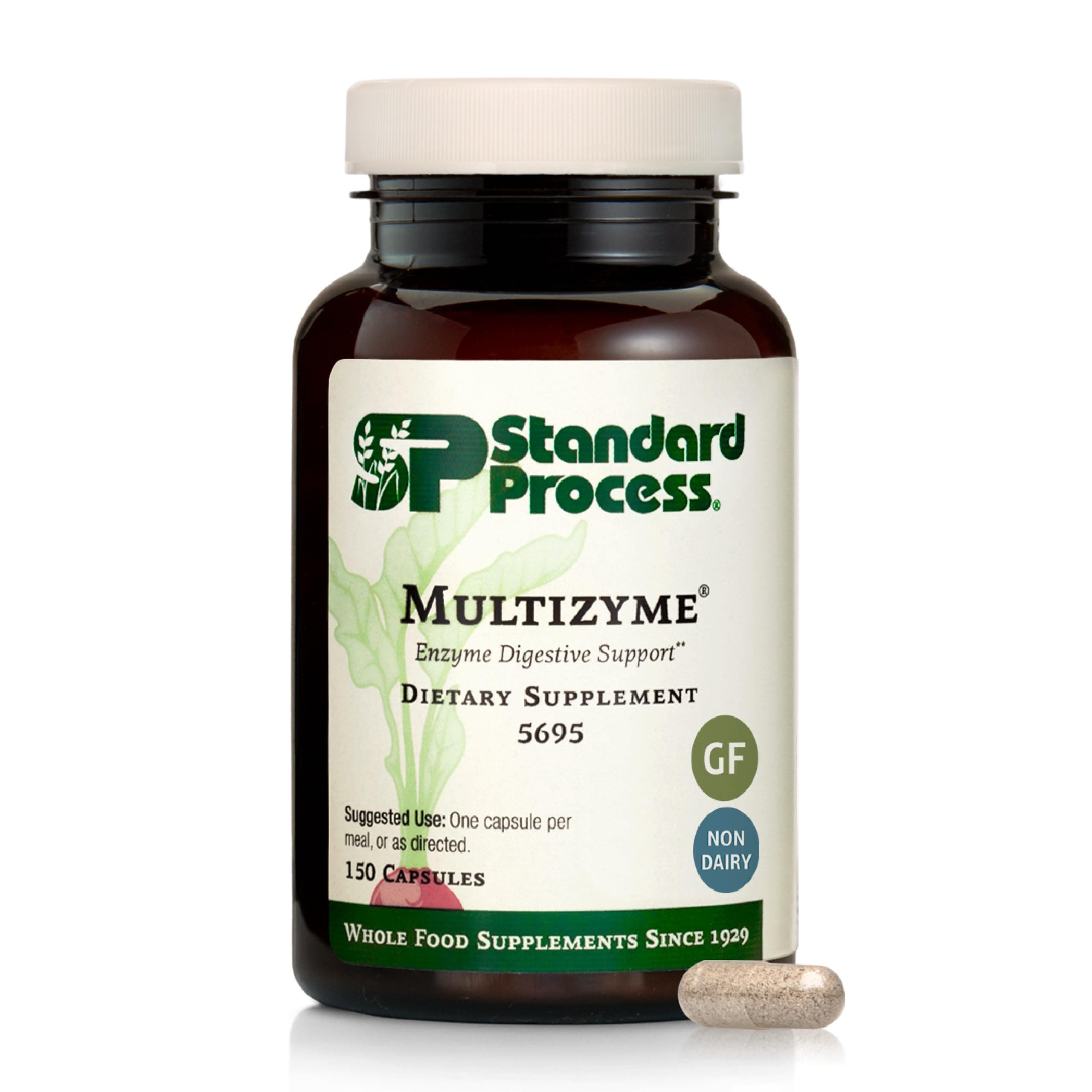 Standard Process Multizyme - Pancreatic Enzyme Supplement to Support the Breakdown of Proteins, Carbohydrates & Fats - Digestive Support - Gluten-Free, Non-Dairy & Non-Soy - 150 Capsules