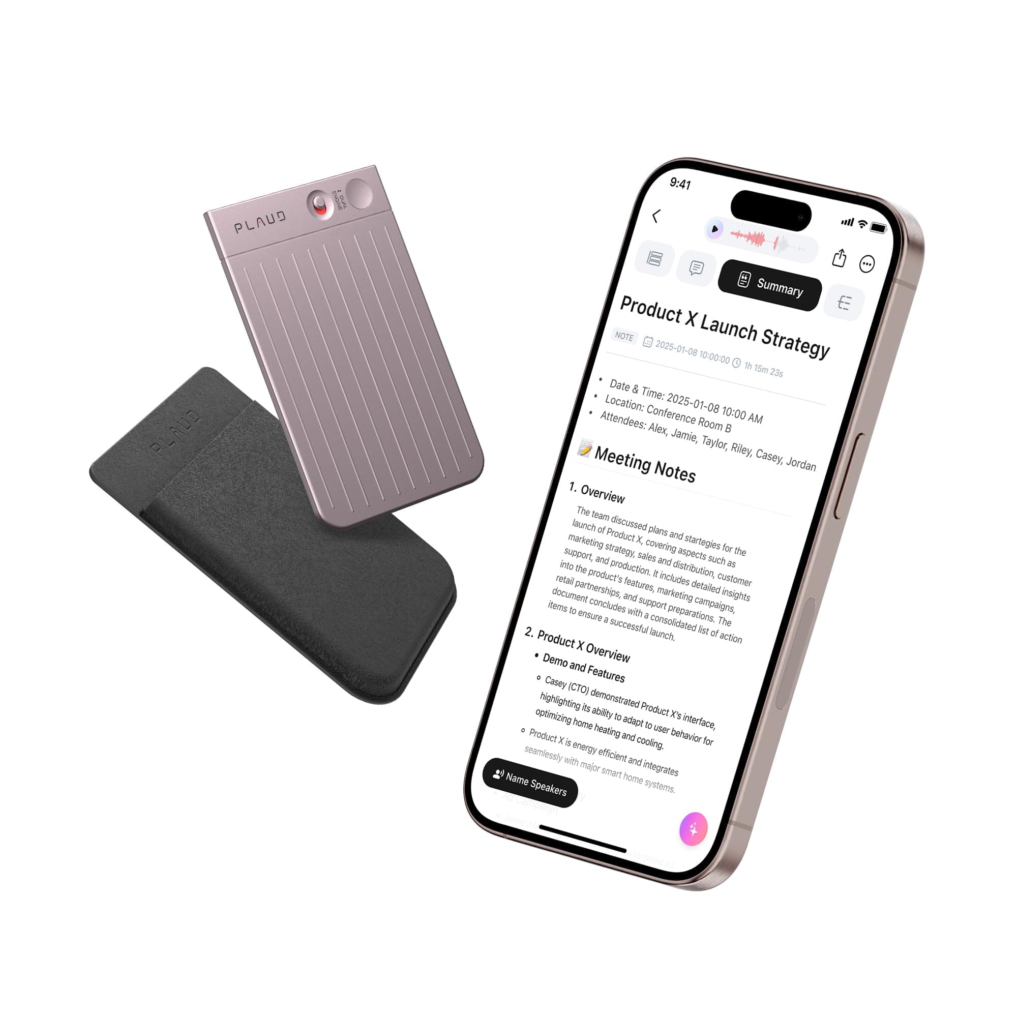PLAUD Note Smart Voice Recorder, Audio Recorder with Transcribe & Summarize, App Control, 64GB Memory, Perfect for Calls, Meetings, Interviews, Starlight