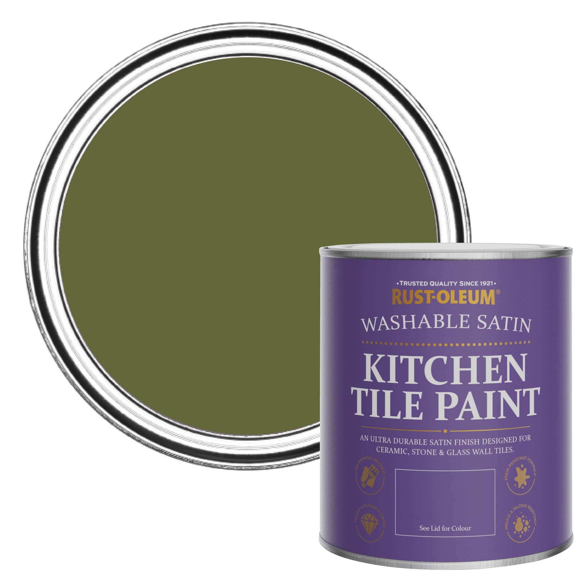 Rust-Oleum Green water resistant Kitchen Tile Paint in Satin Finish - Jasper 750ml