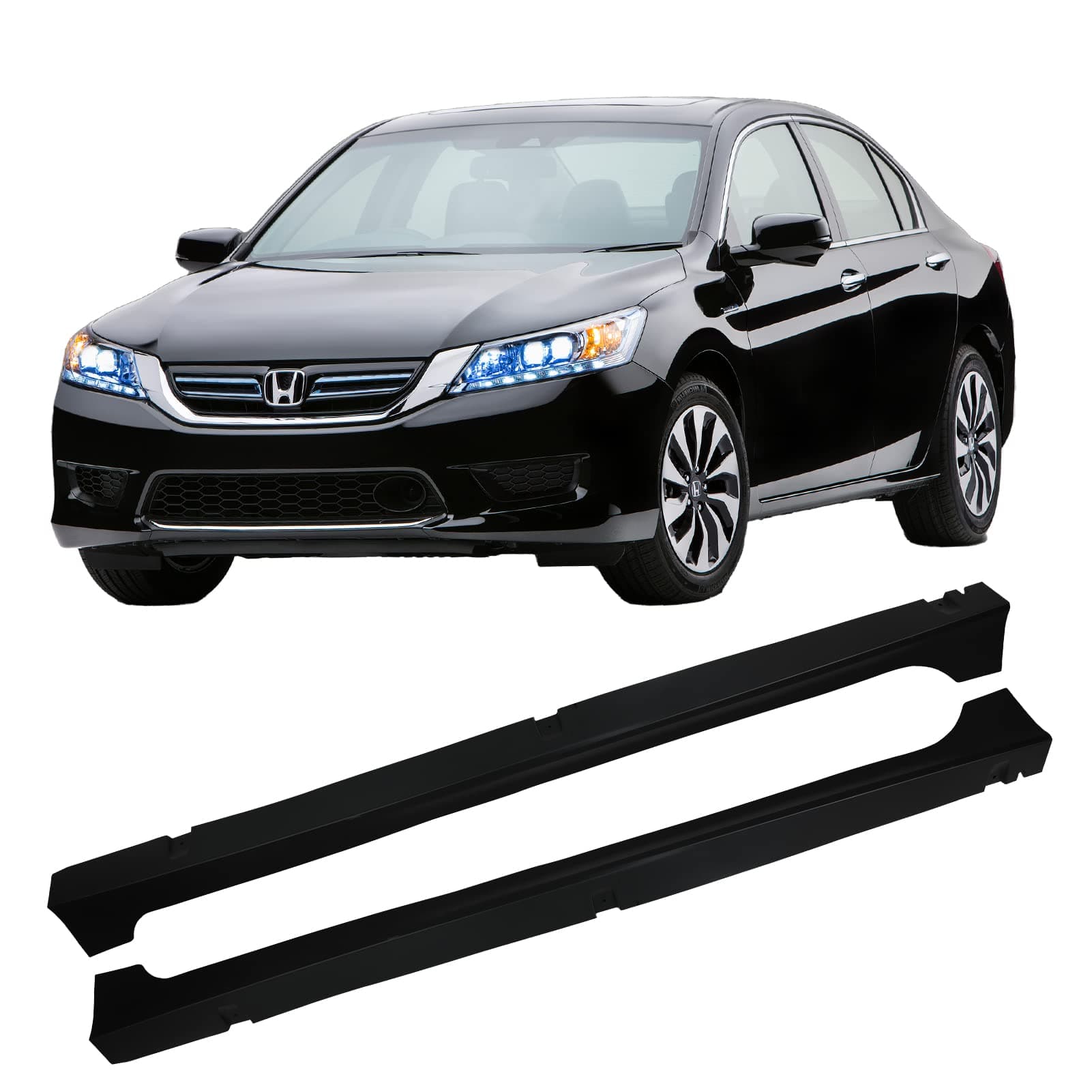 KKoneAuto Side Skirts Compatible with 2013-2017 9th Gen Accord LX/SE/EX/EX-L/Hybrid/Sport/Touring 4-Door Sedan Model, Splitter Lip Rocker Panel Extension Body Kit 2Pcs, Matte Black