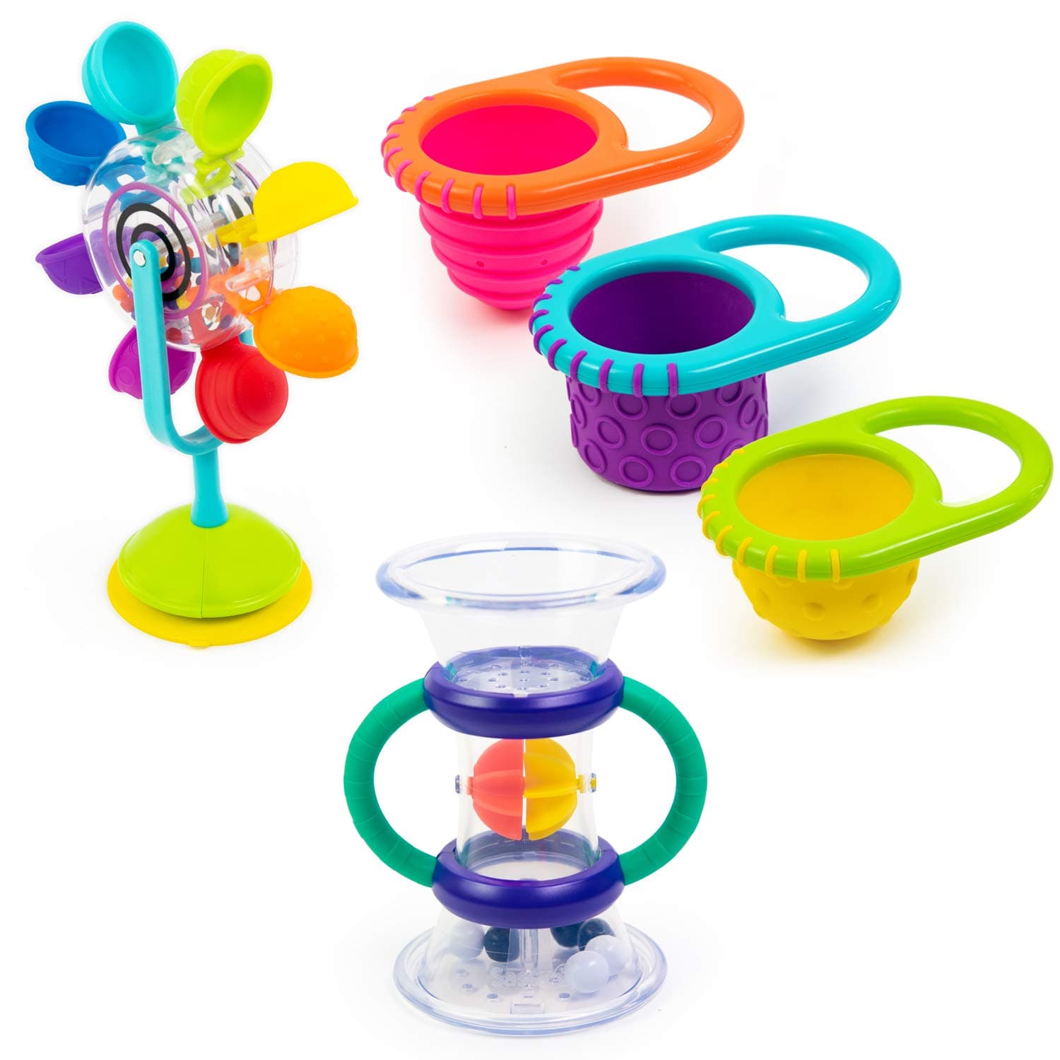 Sassy Whirling Wheel Waterfall, Double Dip Funnel & Flex N Fill Cups 5pc Toy Set for 6+ Months - 3 Years