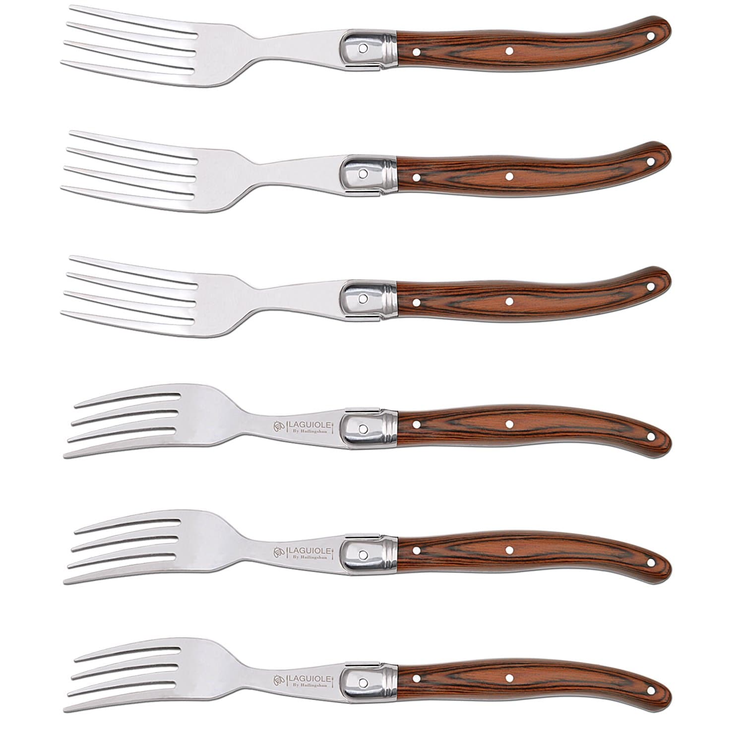 6-Piece Dinner Fork Set, Stainless Steel, Wood Handle 23cm/9 inches US-06-MC