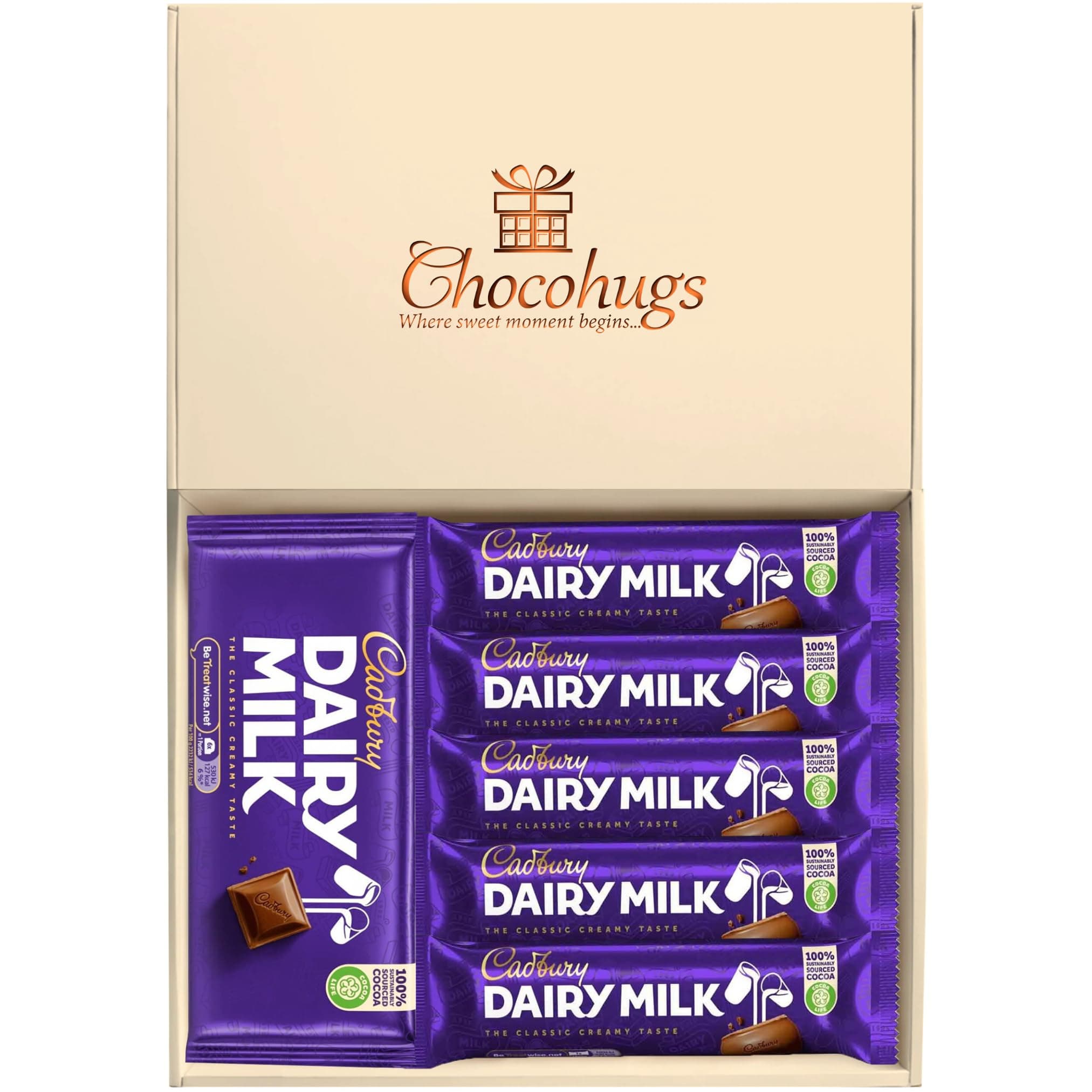 Chocohugs Chocolate Gift Box Hamper | Filled with Dairy Milk Full Sized Chocolate Blocks and Bars | Box of Chocolates | Sweet Treat Gift Box | Assorted Dairy Milk Chocolate Selection Box Gift Hamper