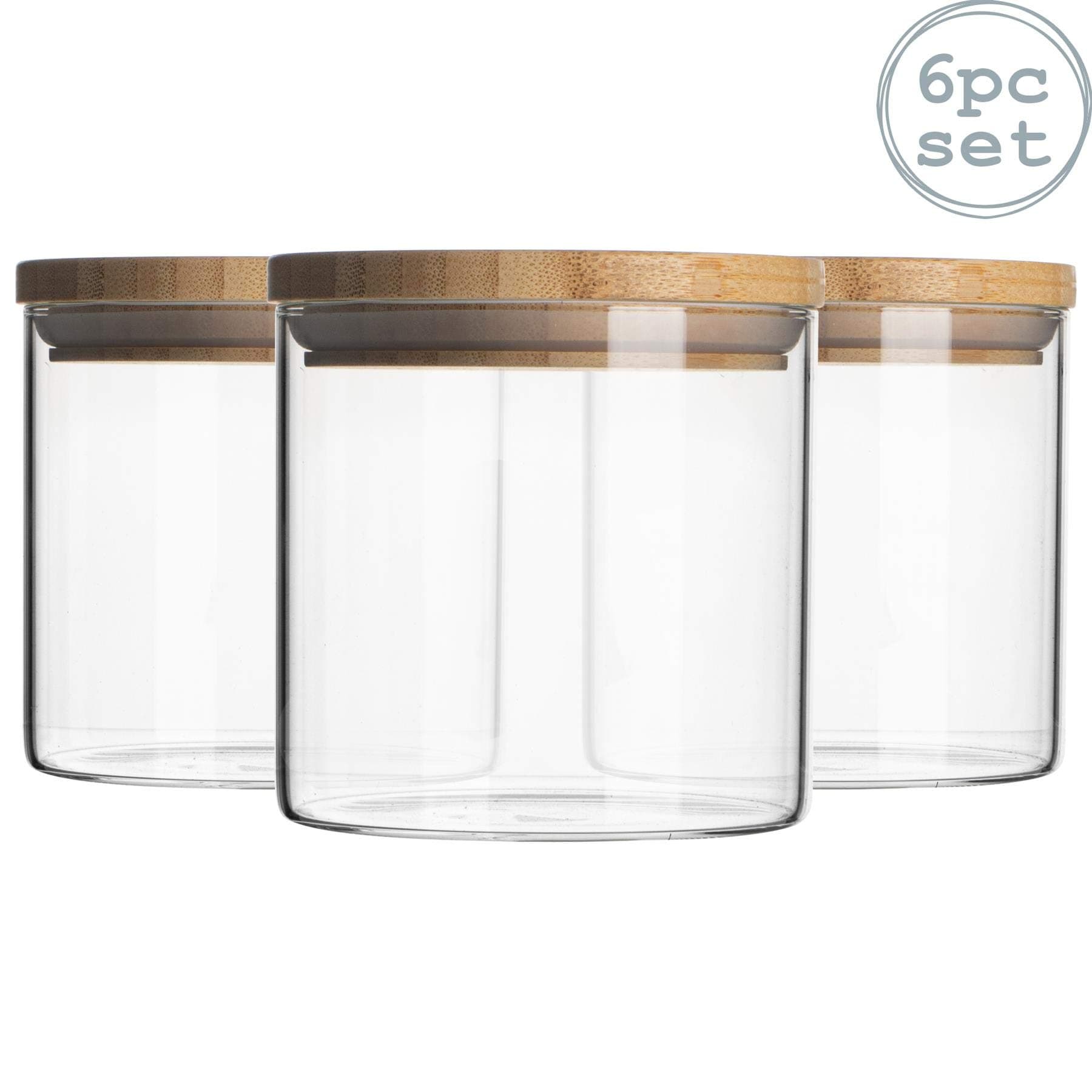Argon Tableware Scandi Storage Jars with Wooden Lids - 550ml - 6 Pack - Modern Round Organisation Container Glass Jar for Kitchens, Pantry, Bathrooms, Utility Rooms