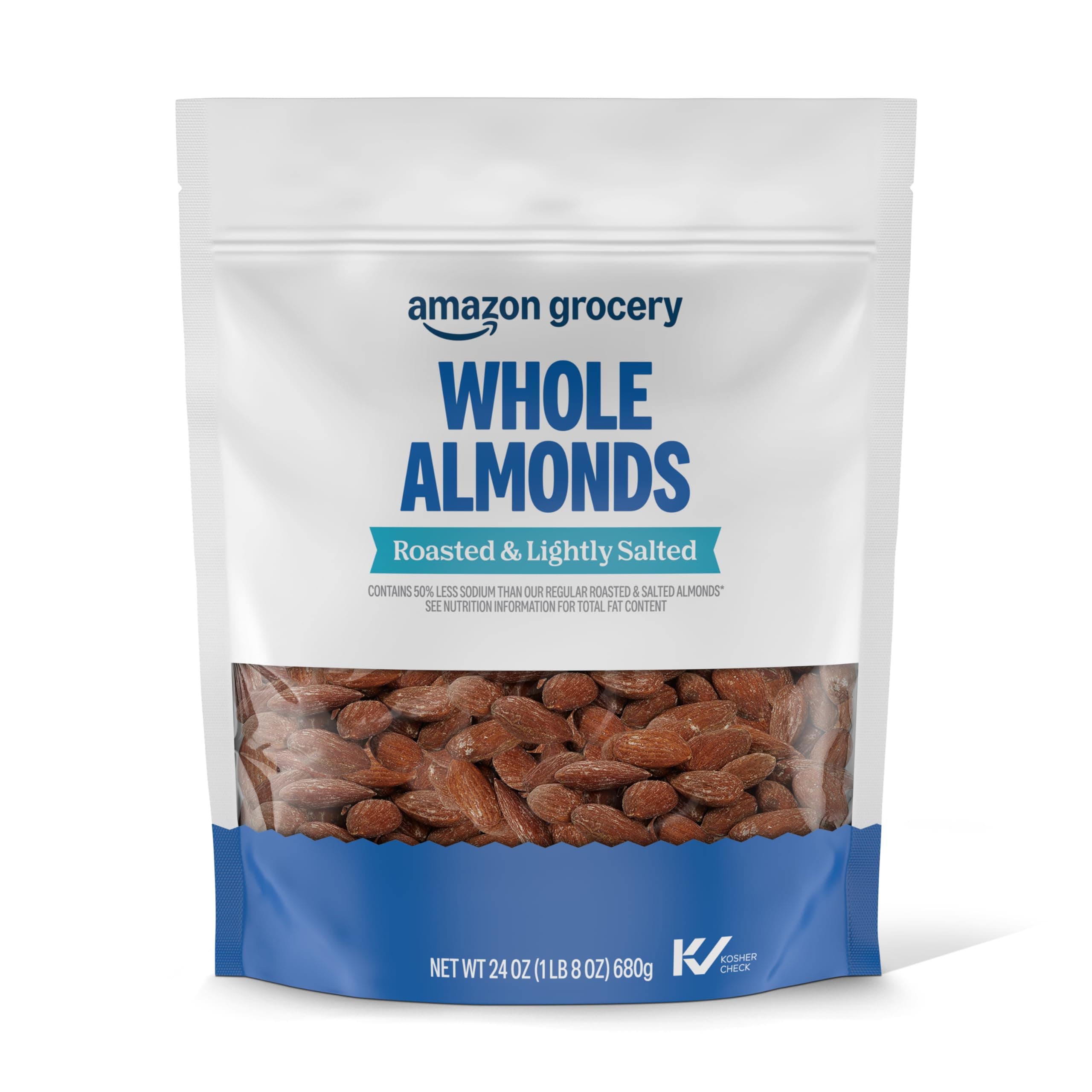 Amazon Grocery, Whole Almonds, Roasted & Lightly Salted, 24 Oz (Previously Happy Belly, Packaging May Vary)