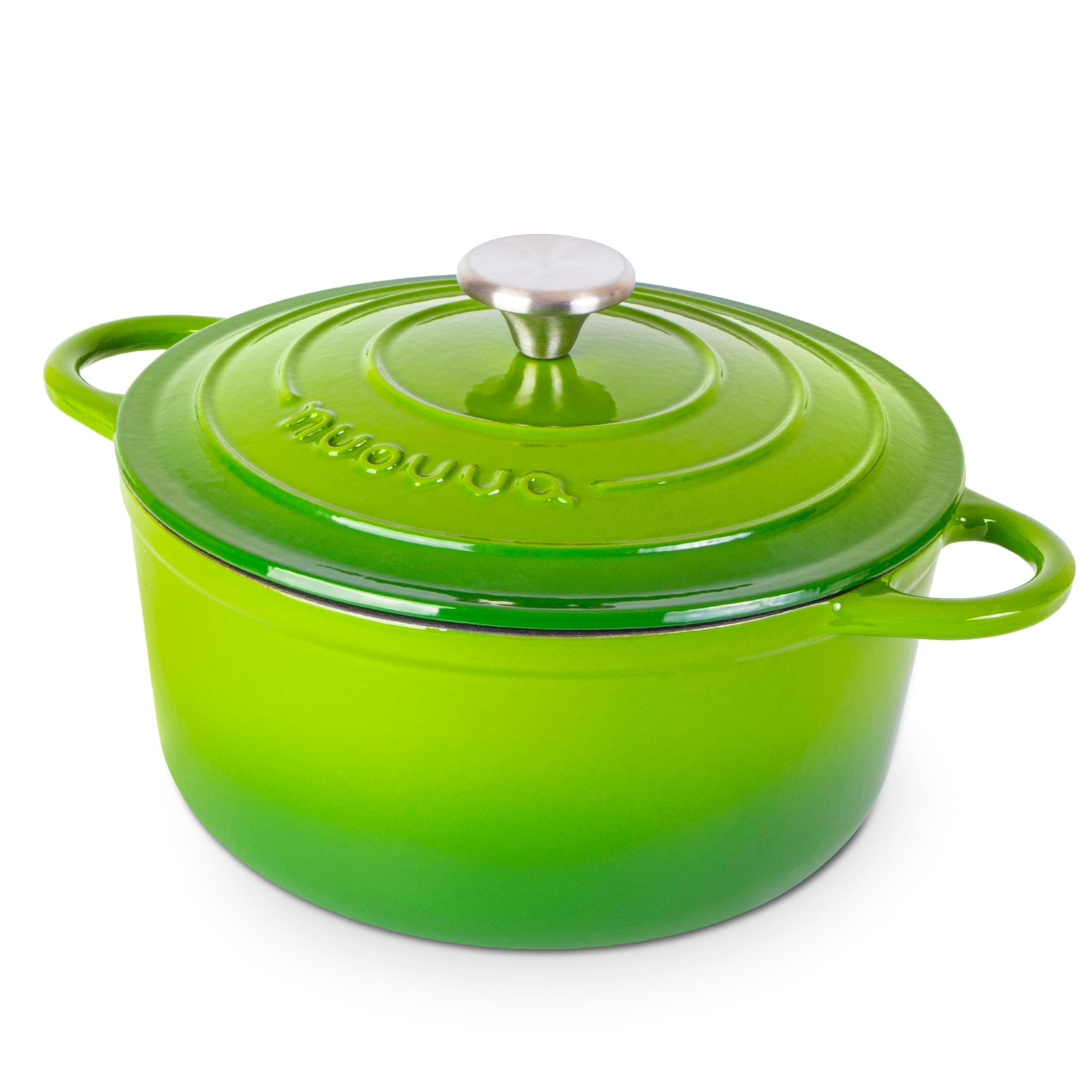 Cast Iron Pot with Lid – Non-Stick Ovenproof Enamelled Casserole Pot – Sturdy Dutch Oven Cookware – Green, 4.7L, 24cm –