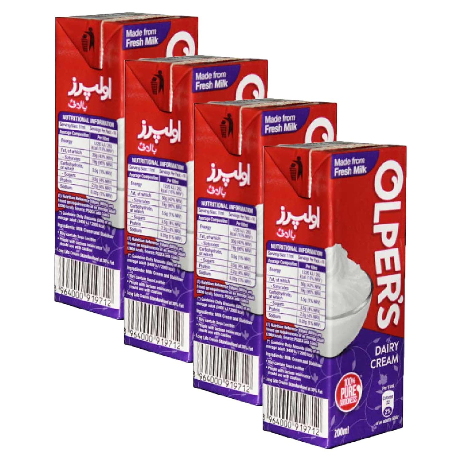 Olper's Dairy Cream 200ml (6.76Oz) | Pack of 4 | Rich & Luxurious | Whipping Cream For Desserts | Suitable For Baking, Coffee & Tea | Made with Fresh Milk