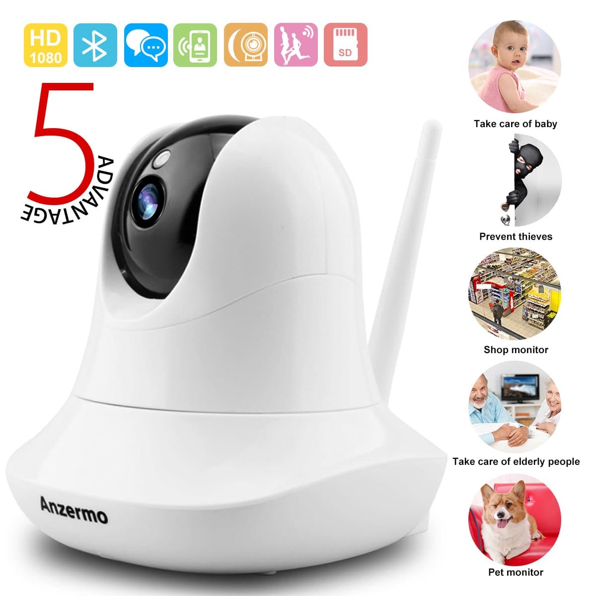 Security Camera System Surveillance Baby Nanny Pet Garage,Two Way Audio Pet Cameras Wireless Home Indoor HD WiFi Baby Monitor with Motion Detection Night Vision for Elder Office Shop (White)