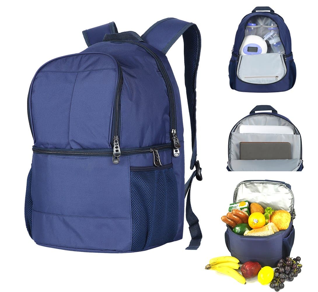 Insulated Cooler Backpack, Lightweight Backpack with Large Capacit Cooler, Laptop Compartment for Outdoor Lunches, Travel, Camping, Hiking-18inch,20Cans Black/Blue