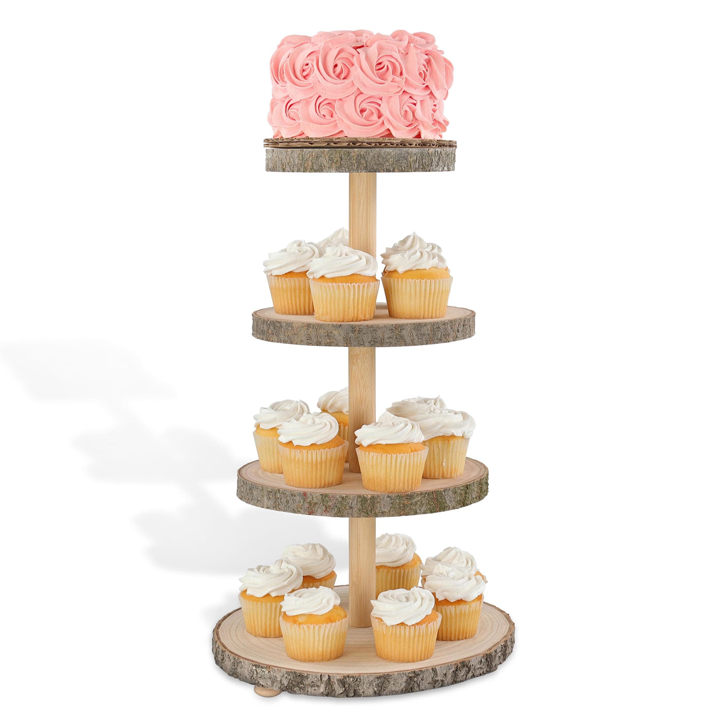 7Penn Wooden Cupcake Stand Rustic Dessert Table Display Set - 4 Tiered Tray Stand Decor for Cake, Cupcakes, Cookies, Crafts - Tabletop Boho Display Shelf for Weddings, Vendor Fair, High Tea, Birthday