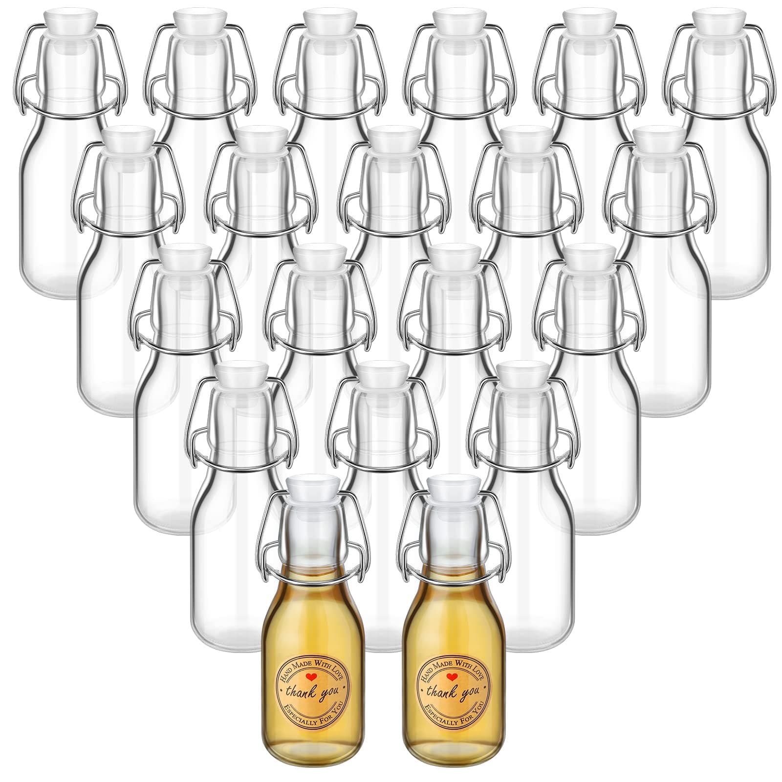 20 Pack Mini Glass Bottles with Swing Top Lids, Airtight Flip Top Bottles for Vanilla Extract, Homemade Gifts, Party Favors(Cear,4 oz)