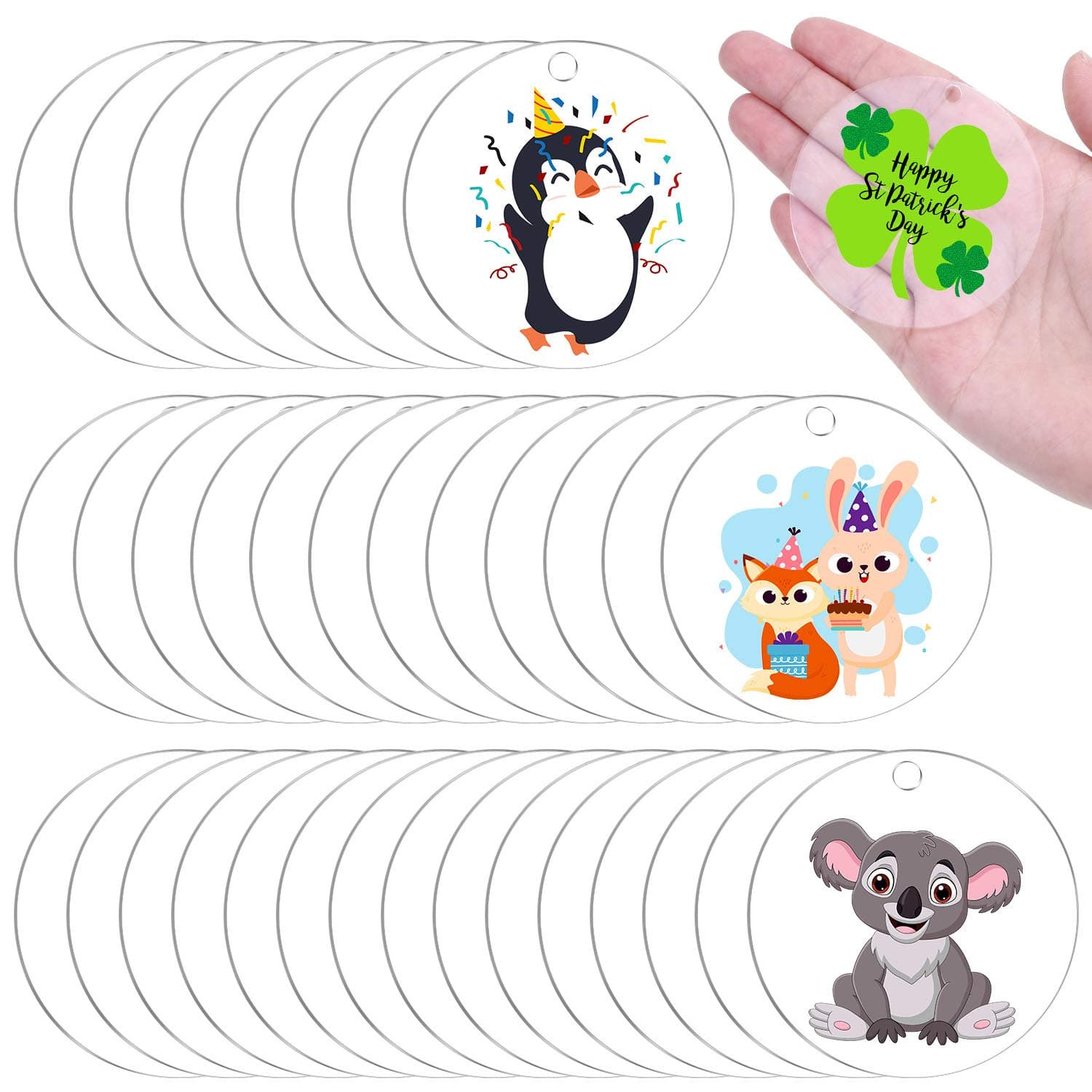 Audab Acrylic Keychain Blanks - 30 Pcs, 2.5 Inch, Clear, Round with Hole for Engraving, DIY Projects, Art Crafts