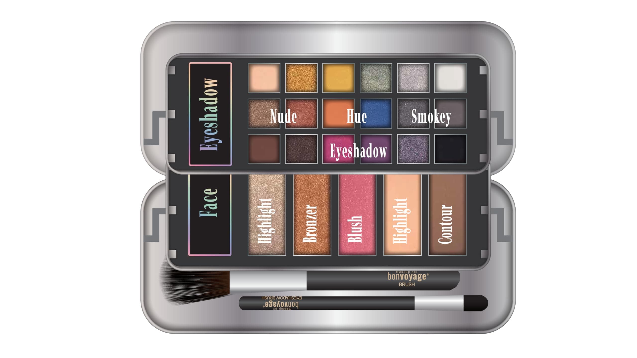 bonvoyage Hello Beautiful 26-Piece Makeup Set with Mirror, Eyeshadow, Bronzer, Blush, Highlighter and Brushes, Portable Makeup Set with Blendable, Intense Colours