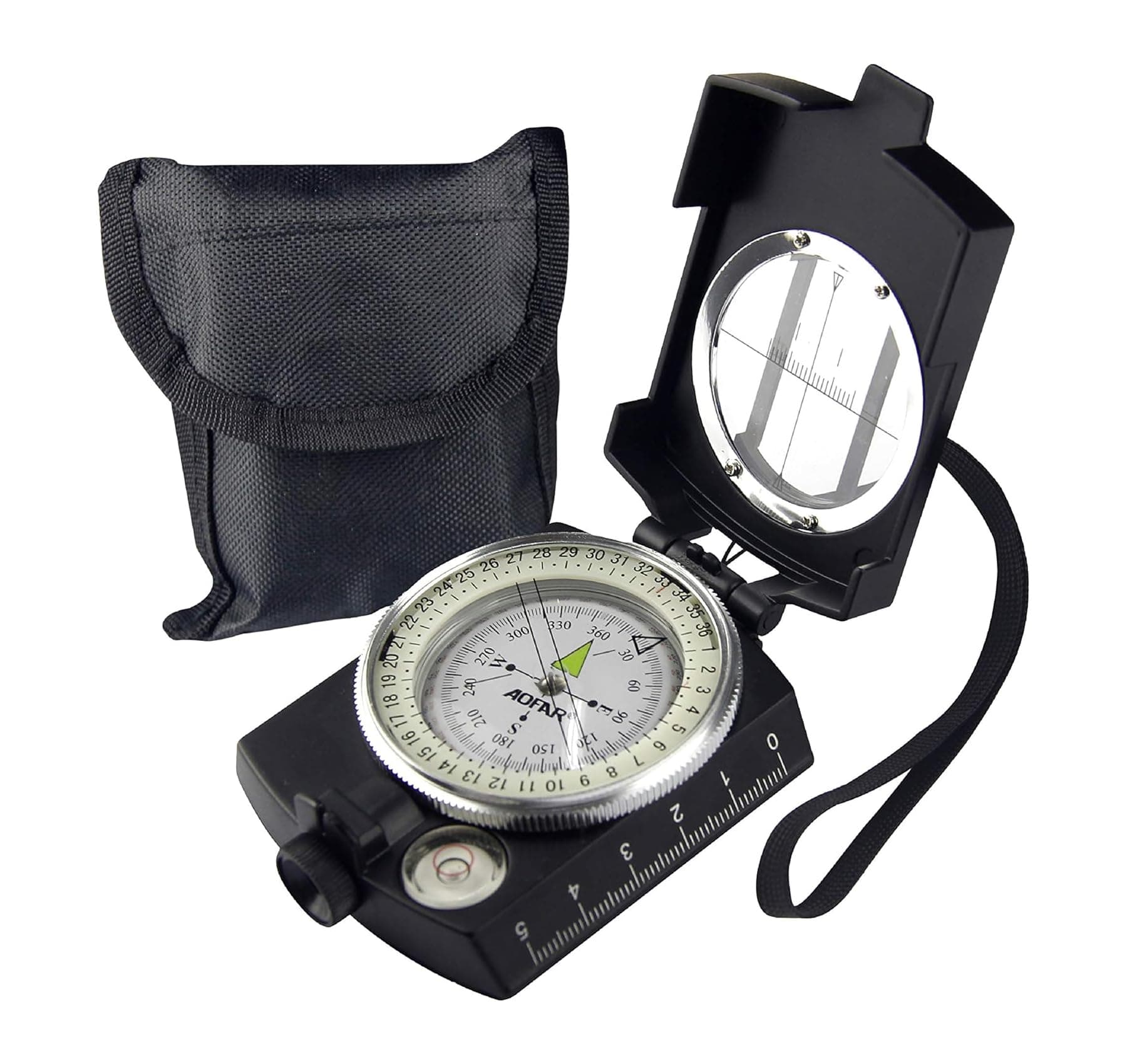 AOFAR Military Compass,AF-4580 Lensatic Sighting, Waterproof and Shakeproof with Map Measurer Distance Calculator, Pouch for Camping, Hiking
