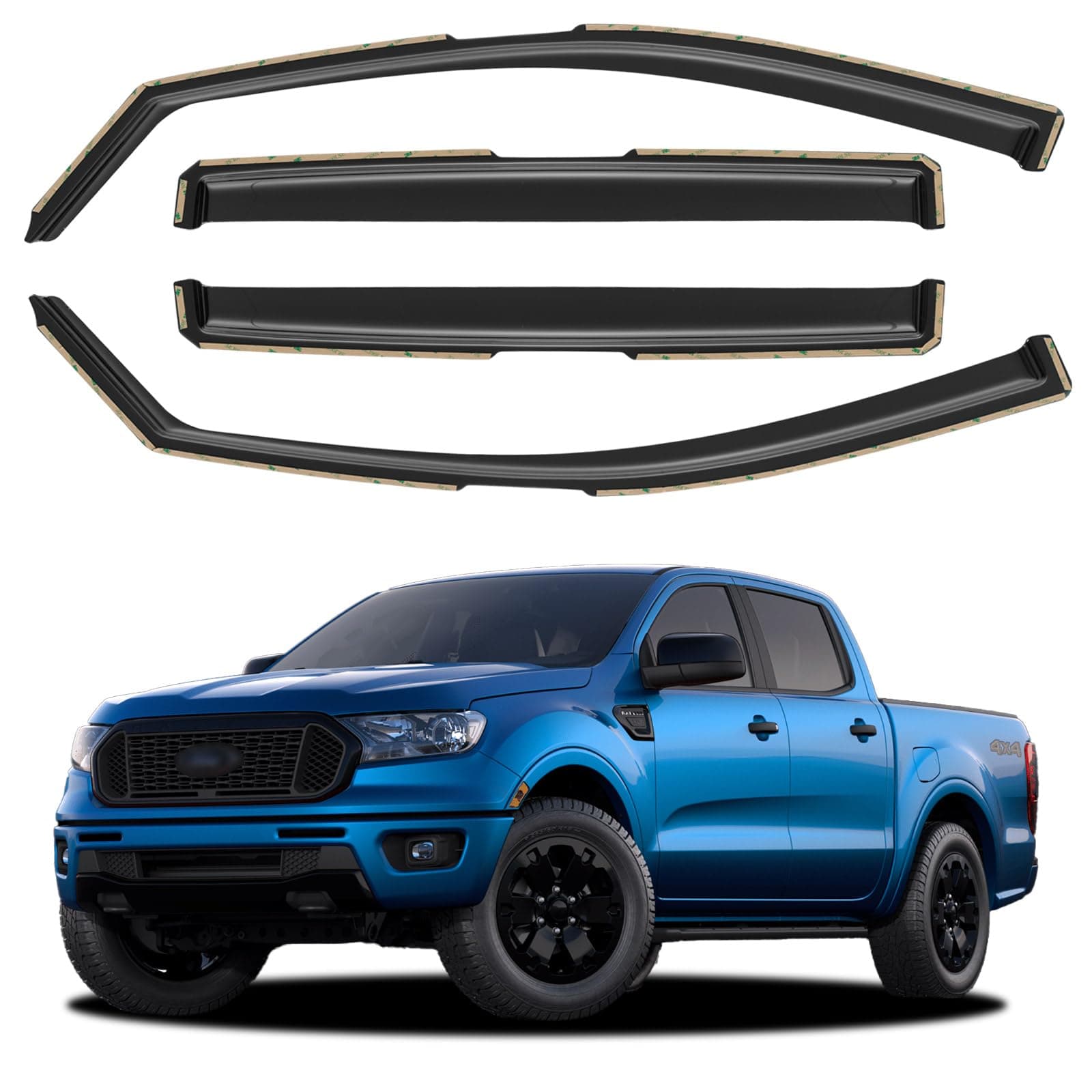 in-Channel Window Visors Rain Guards for 2019-2023 Ford Ranger SuperCrew, Window Vent Wind Deflectors Visors Shades for 19-23 Ranger Crew Cab