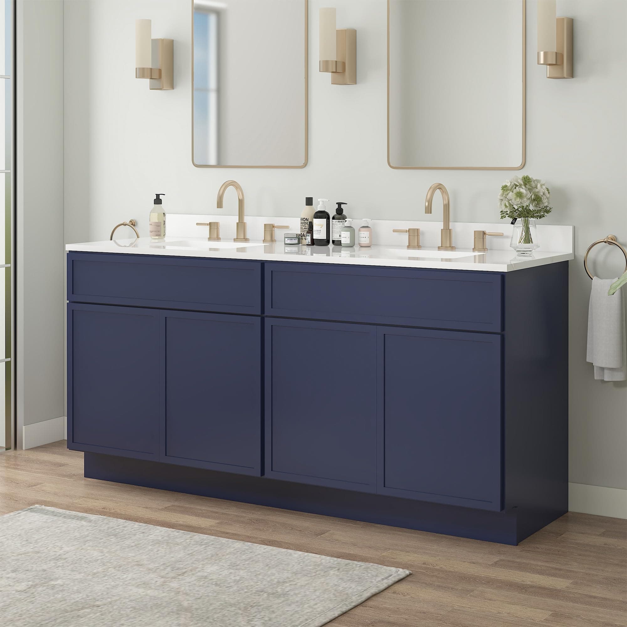 Vanity Art 72 Inch Bathroom Vanity Base Cabinet Double Sink Top (Without Sink), Soft Closing Door, Storage Unassembled Cabinet, Blue, 2ea 36 Inch Cabinet Combo