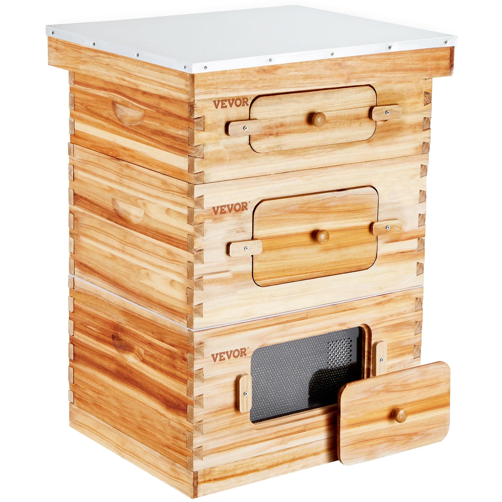 VEVOR Bee Hive 30 Frame Bee Hives Starter Kit, Beeswax Coated Fir Wood, 2 Deep + 1 Medium Bee Boxes Langstroth Beehive Kit, Transparent Acrylic Windows with Foundations for Beginners Pro Beekeepers