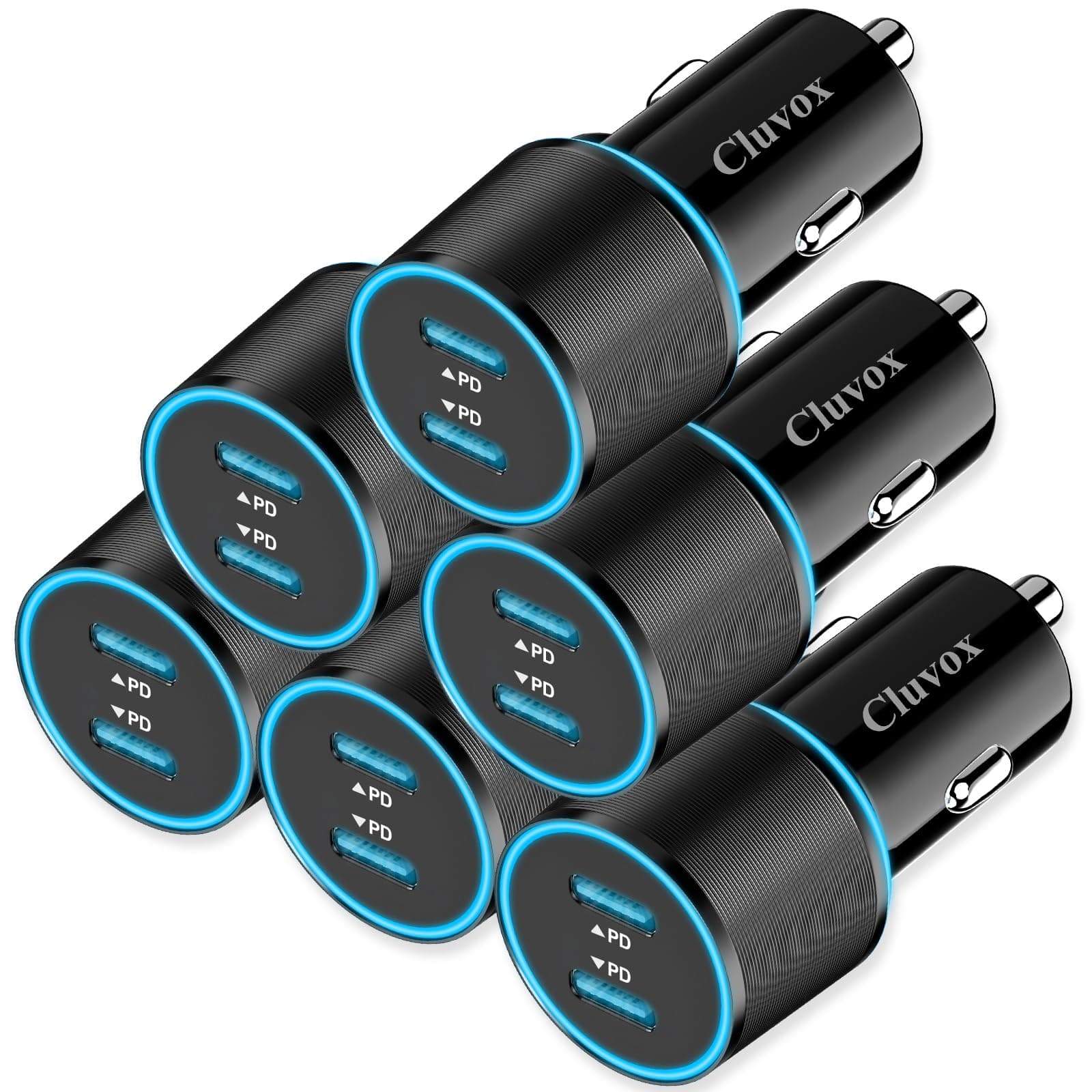 6 Pack 40W USB C Car Charger Fast Charging, Dual 20W Type C Port Cigarette Lighter Adapter, 12V USBC Plug Accessories Bundle for iPhone 17 16 15, Samsung Galaxy S26 S25, Google Pixel 10 Android Phone