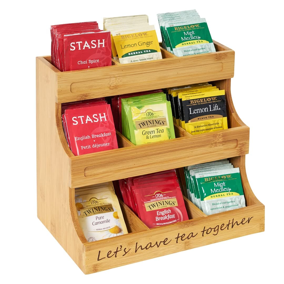NHZ Tea Bag Holder Bamboo 3 Tier, Tea Holder For Tea Bags Organizer Over 180 Tea Bags. Tea Bags Storage Cabinet and Counter. It's Can Hold Tea Bags, Coffee Pod, Sugar.