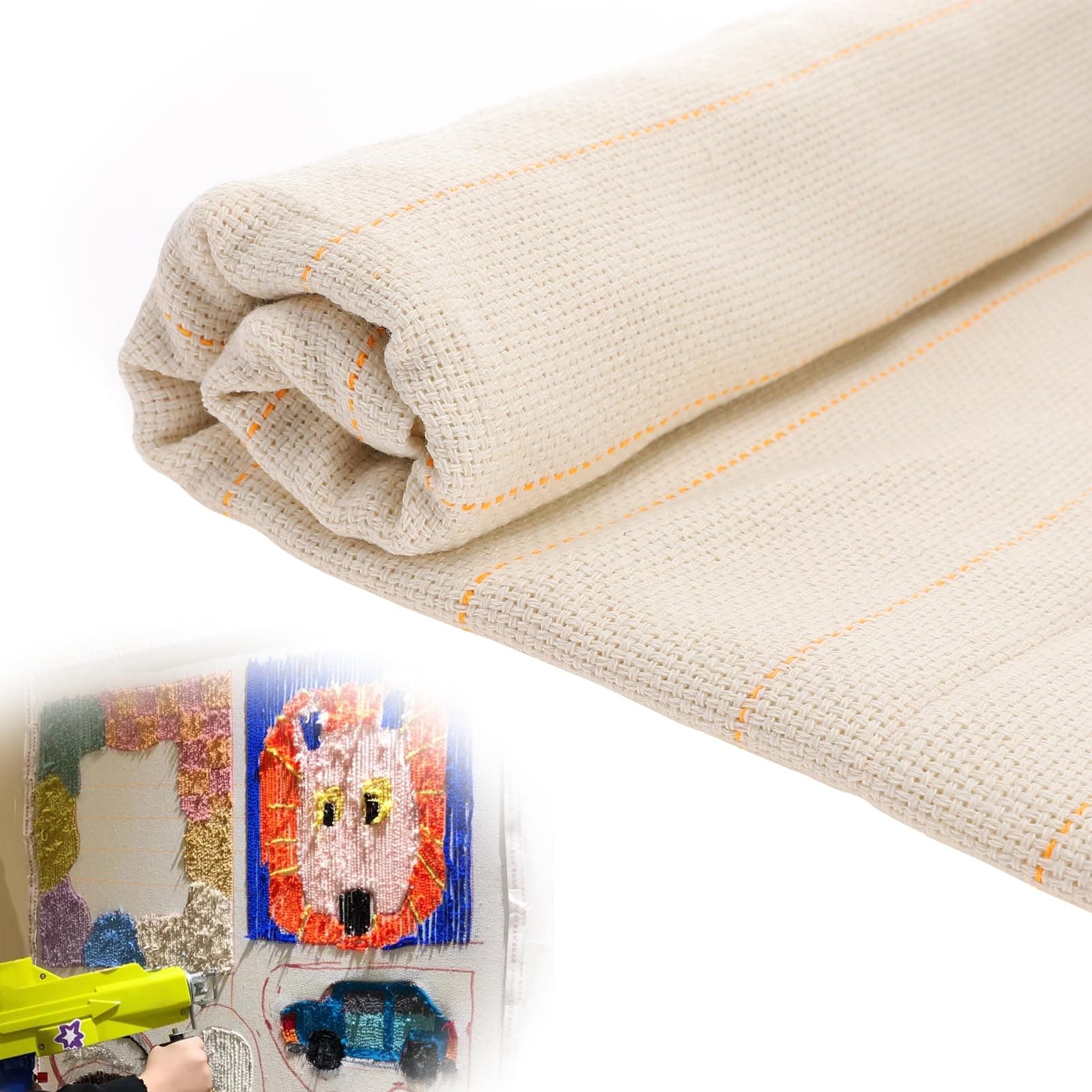 Biubee 40" × 40" Large Overlocking Tufting Cloth with Marked Lines- Primary Monk's Cloth Punch Needle Fabric for DIY Rug-Punch Tufting Gun