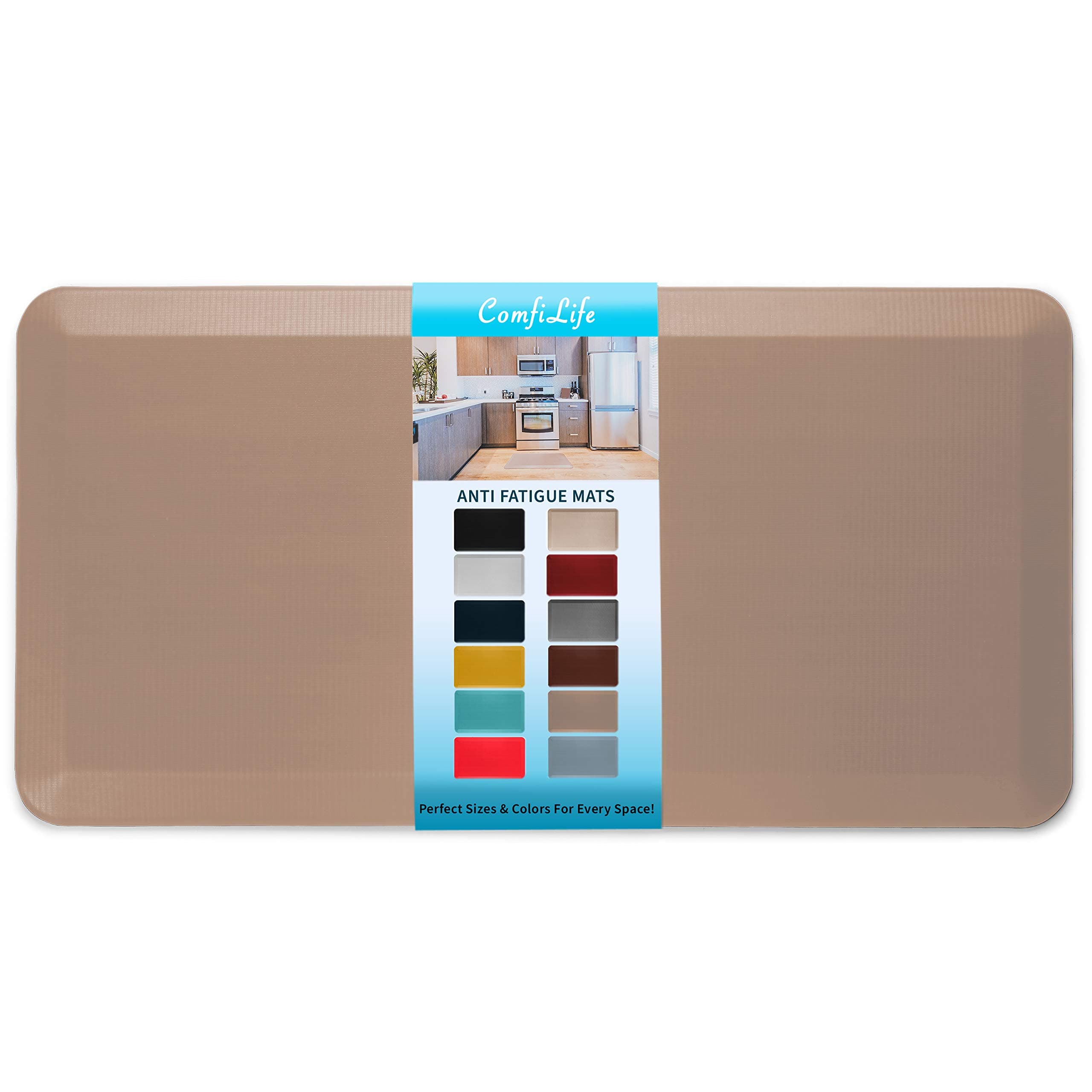 ComfiLife Anti Fatigue Floor Mat – 3/4 Inch Thick Kitchen Mats for Floor, Standing Desk Mat, Kitchen Rug – Comfort at Home, Office – Durable – Stain Resistant – Non-Slip Bottom (20" x 39", Beige)