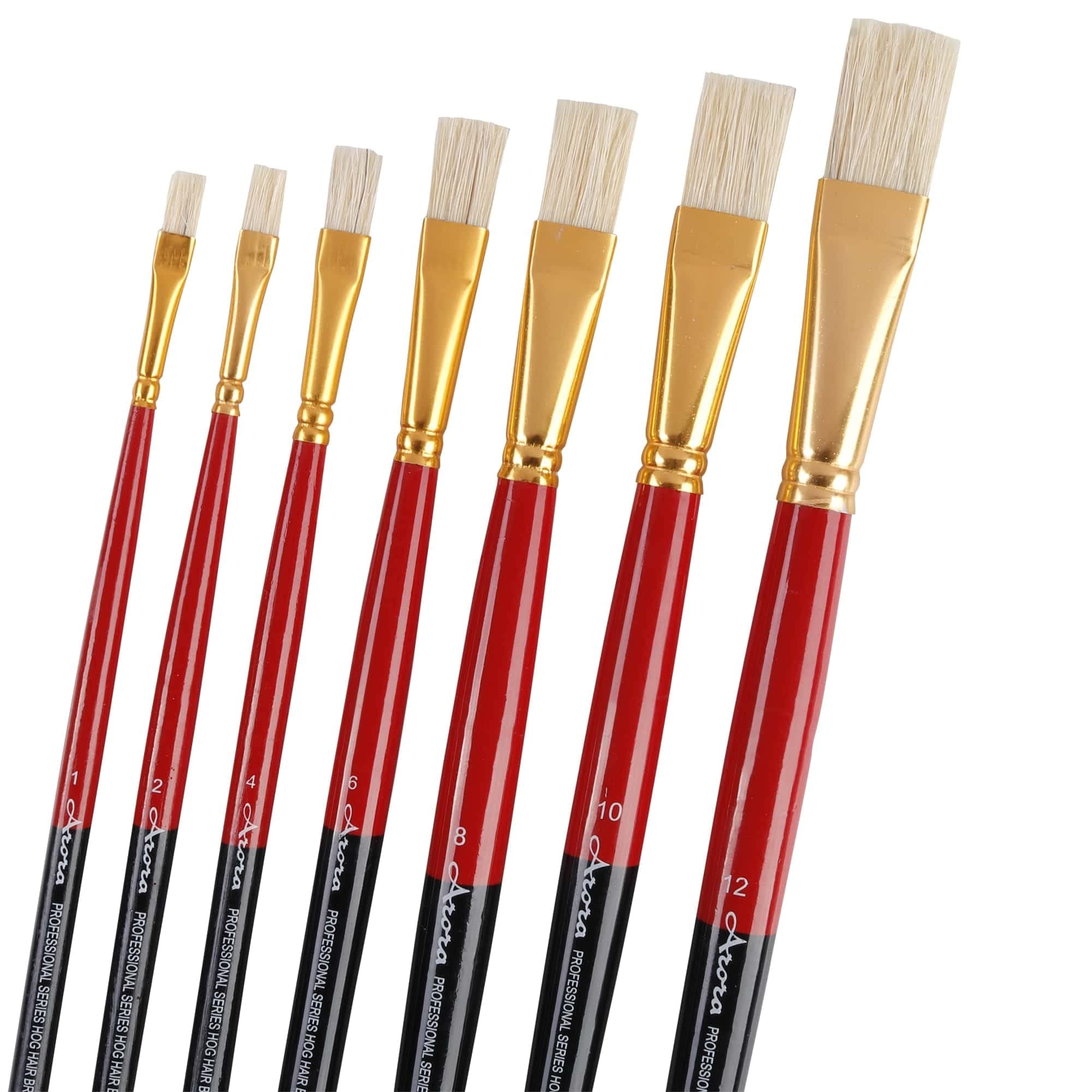 Arora Hard White Flat Hair Paint Brush Set, 7 Piece Set for Oil Painting