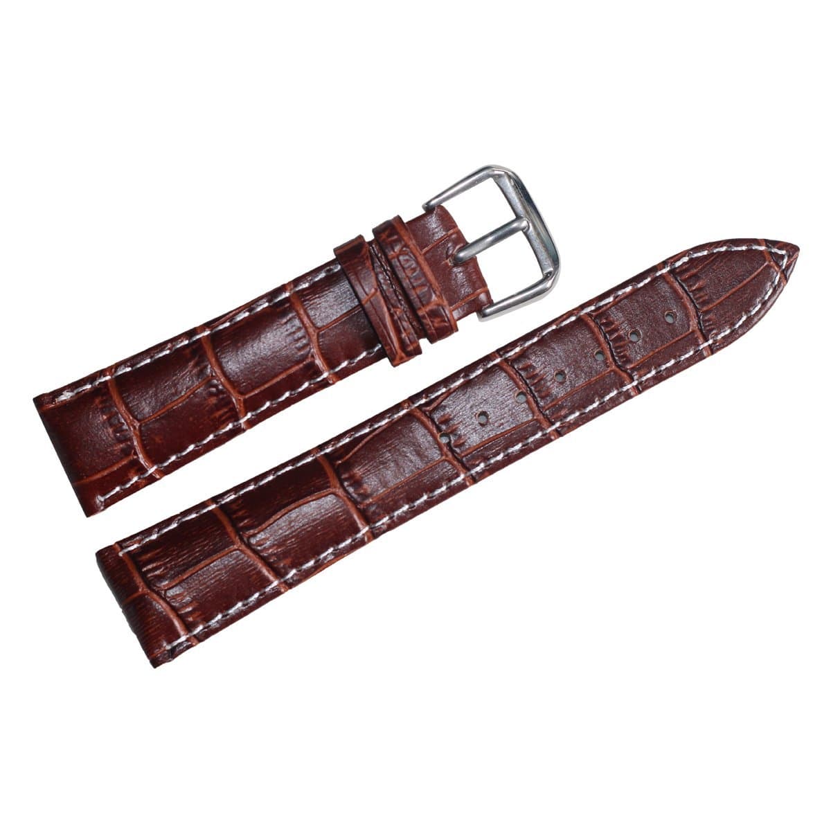 Men's Dark Brown Replacement Watch Strap 22mm Alligator Grain Leather with Contrast White Stitching