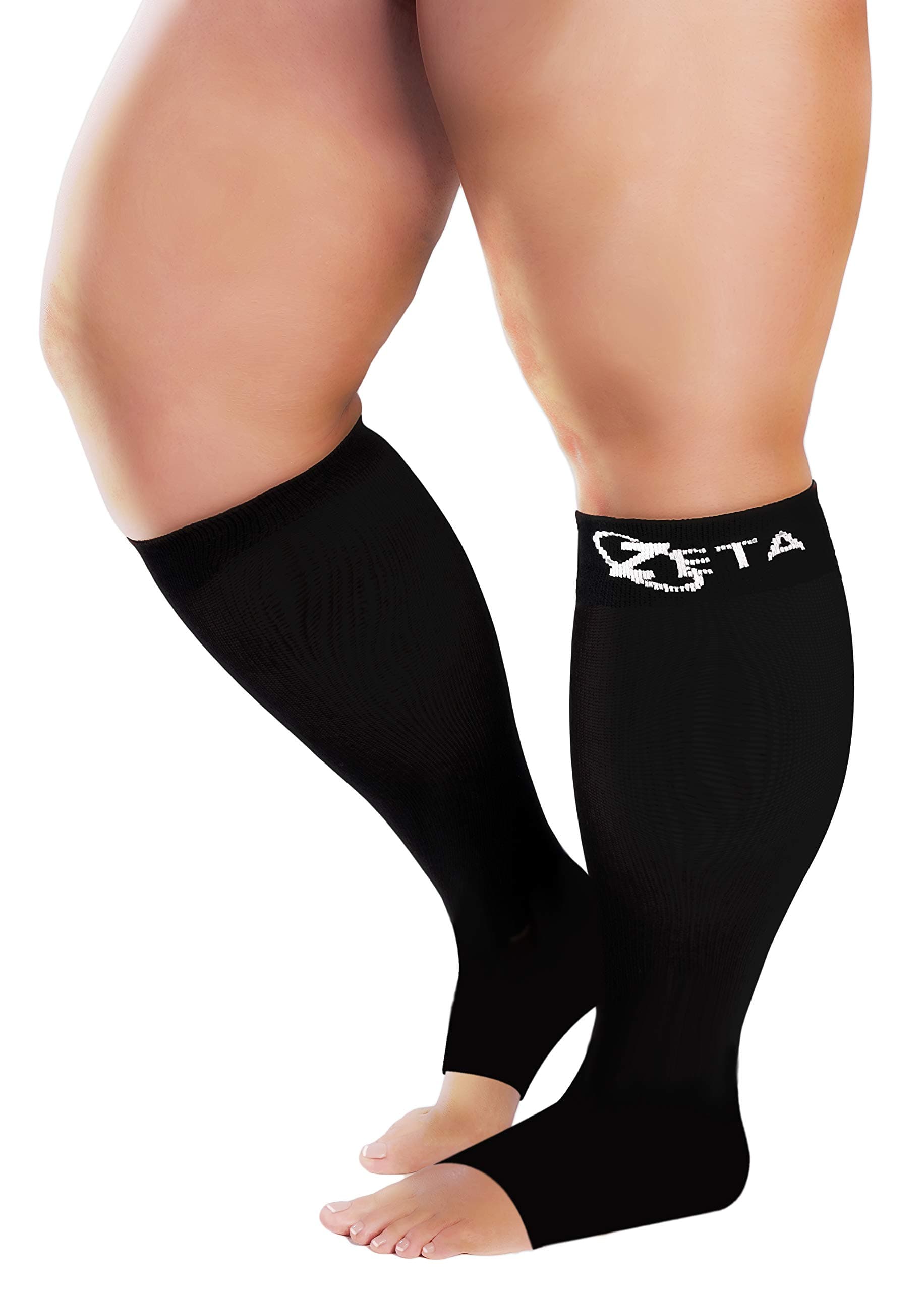 Zeta Wear Open Toe Plus Size Support Socks - Wide Calf Compression, Great for Travel & Flights, Women Love Its Amazing Fit, Cotton-Rich Comfort & Soothing Relief, 1 Pair