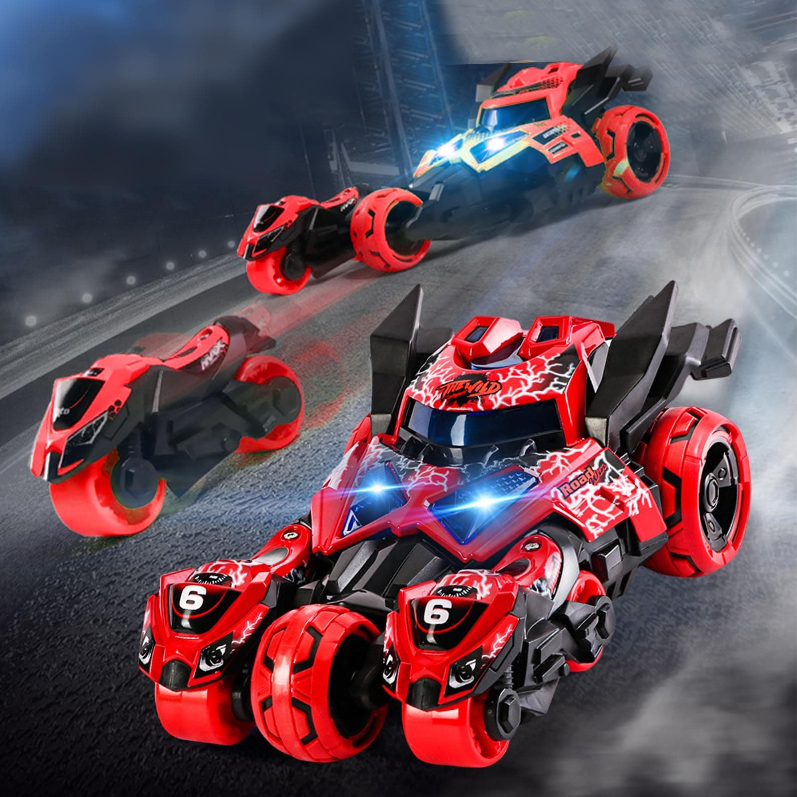 MEBEGINPull Back Cars Toys, Pull Back Vehicles Motorcycle Launcher Toy Die-cast 3 in 1 Catapult Race Trinity Chariot, Toy Gift for Boys Gilrs Kids Children and Family Party, Red