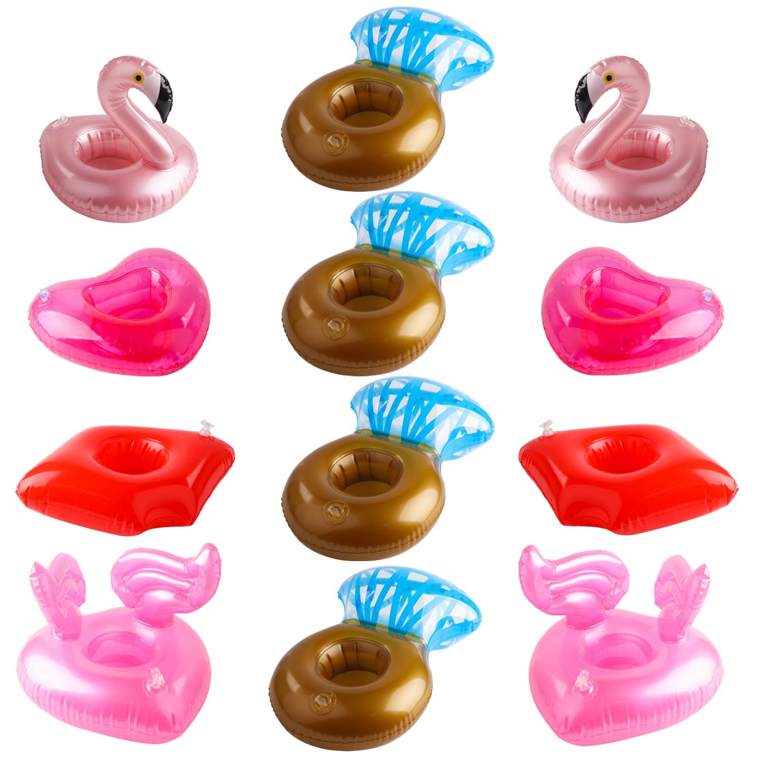 Grobro7 12Pack Inflatable Pool Drink Holder Floating Coasters Multi Shape Swimming Cup Holder Water Floats Kids Bath Toys Great for Wedding Bachelorette Pool Party