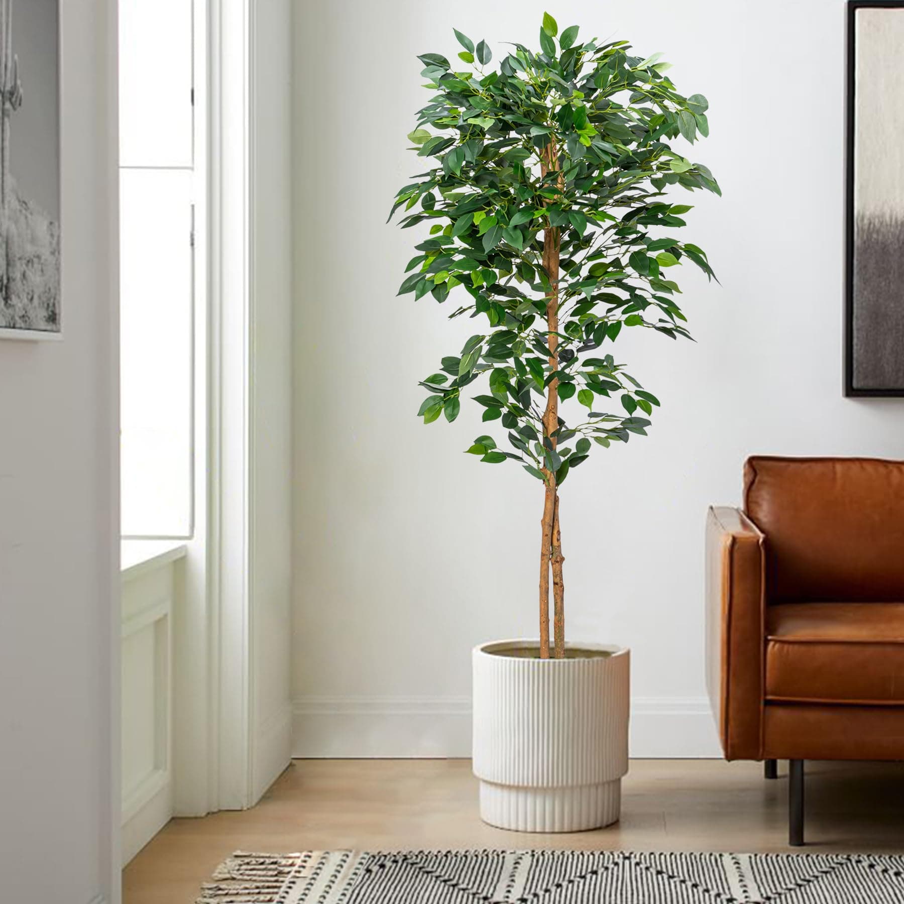 Artificial Olive Trees Artificial Plants Indoor Fake Plants Artificial Ficus Trees with Silk Leaves Sturdy Nursery Pot, Fake Plants for Office Home Decor (Ficus Tree, 5FT-1Pack)