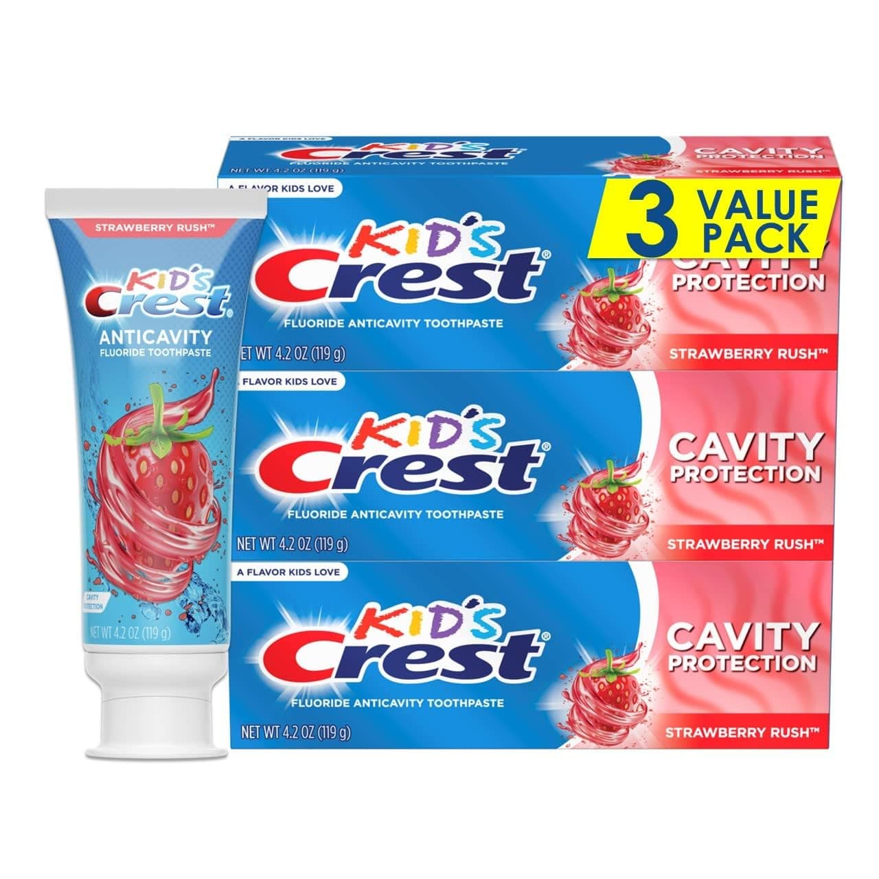 Kid's Cavity Protection Fluoride Toothpaste, Strawberry Rush, 4.2 Ounce (Pack of 3)