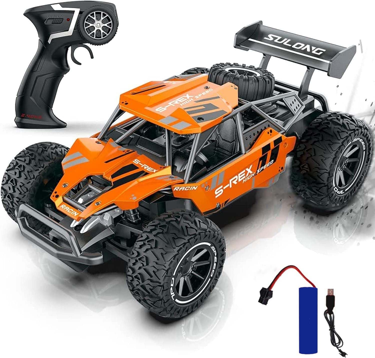 Swift 1:16 Remote Controlled Car - 2.4 GHz Offroad Monster Truck, 20 km/h 2WD Buggy Electric RC Vehicle with Two Batteries for Boys and Girls (Orange)