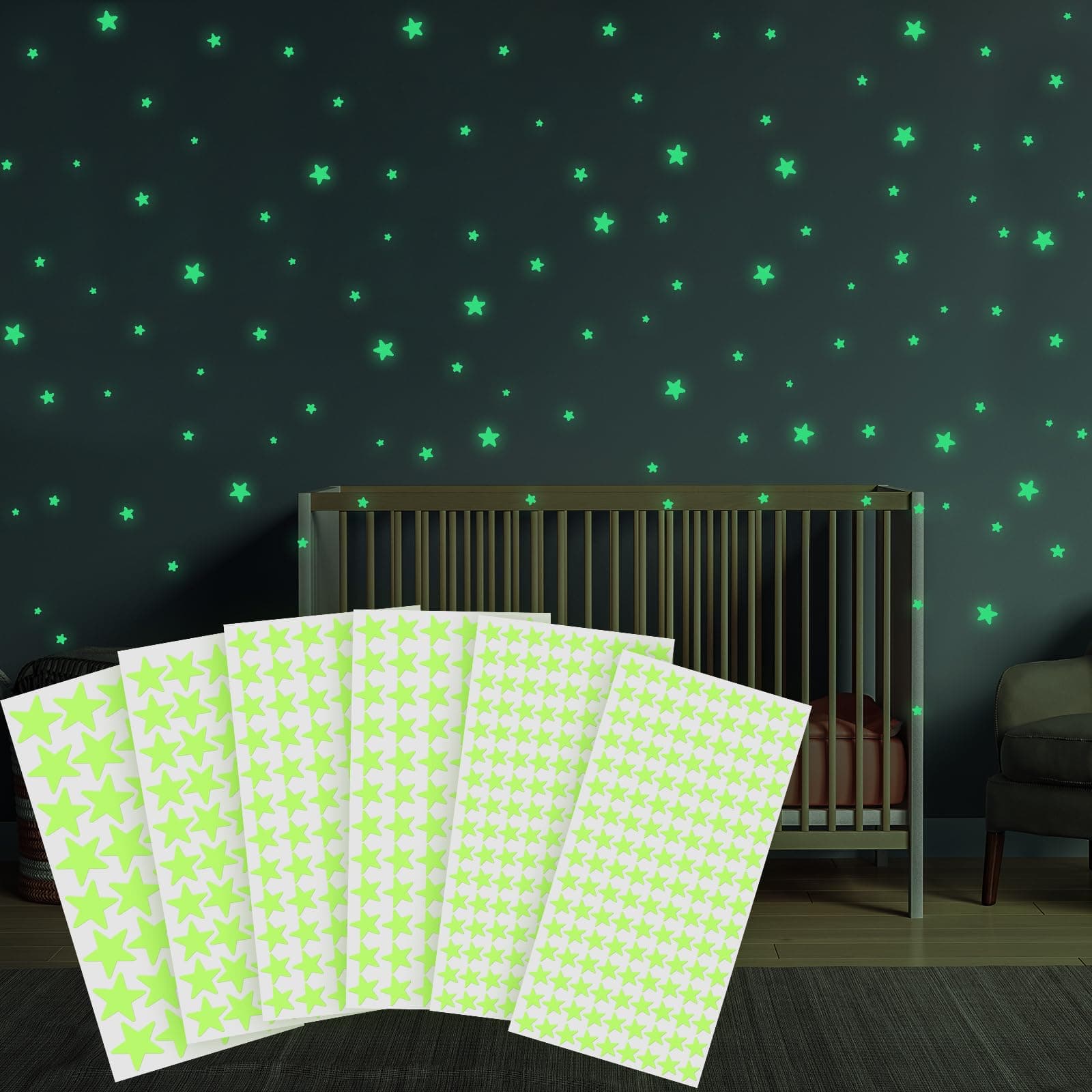 Glow in The Dark Stars Stickers for Ceiling, 514Pcs 3D Room Wall Decor Ceiling Stars Glow in The Dark Star Stickers Wall Decals for Kids Bedding Room or Party Birthday Gift