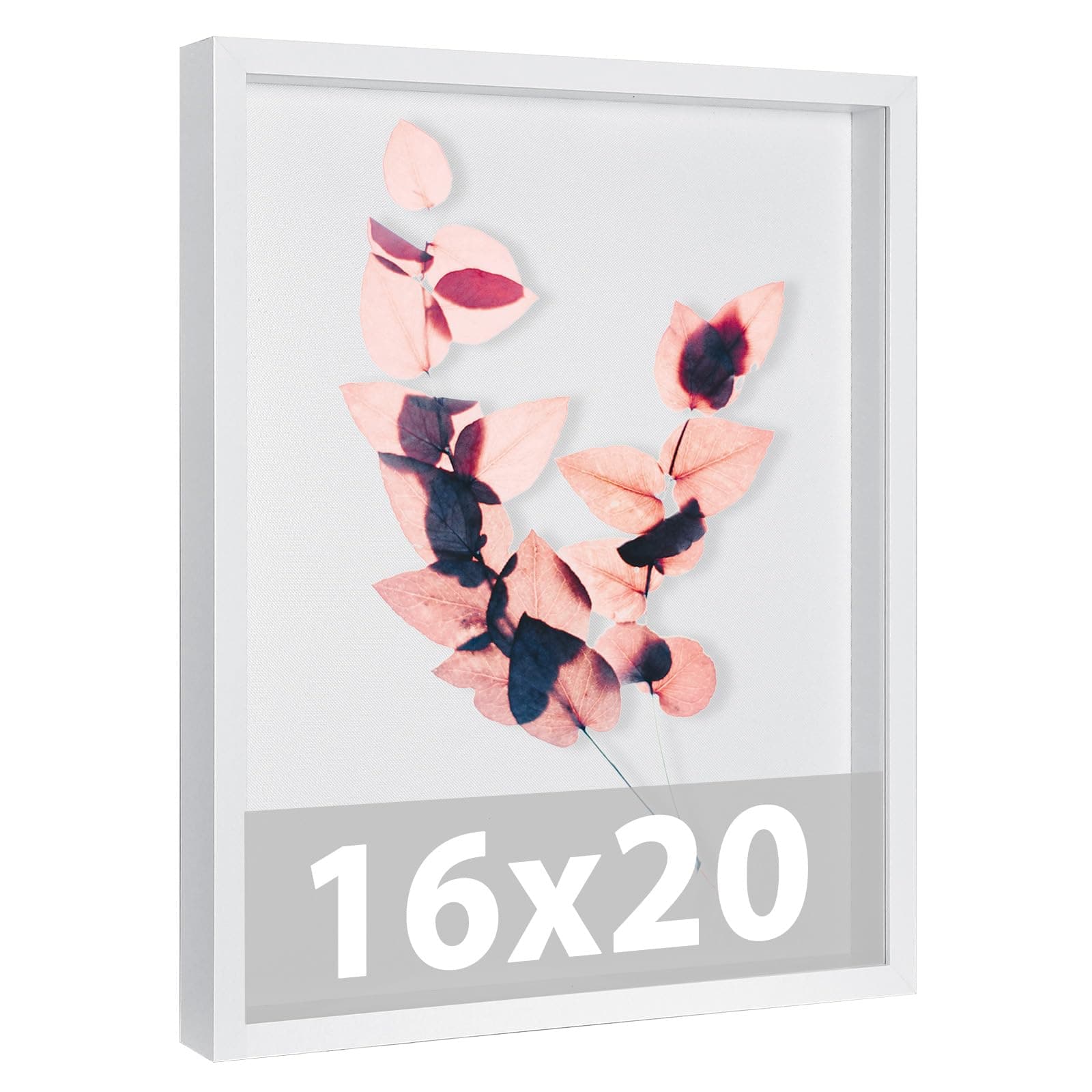 Califortree Large 16x20 Shadow Box Frame with Soft Linen Back - Jersey Frame Memory Display Case, 12 Push Pins Included, White