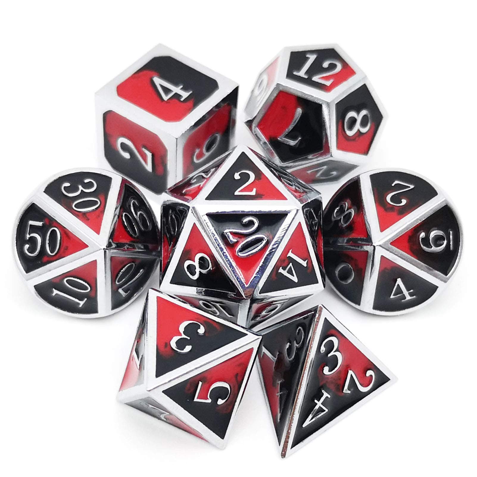 DND Metal Dice Set D&D Red and Black Metal DND Dice Compatible with Dungeons and Dragons RPG Games-Vampire(Silver Black Red)
